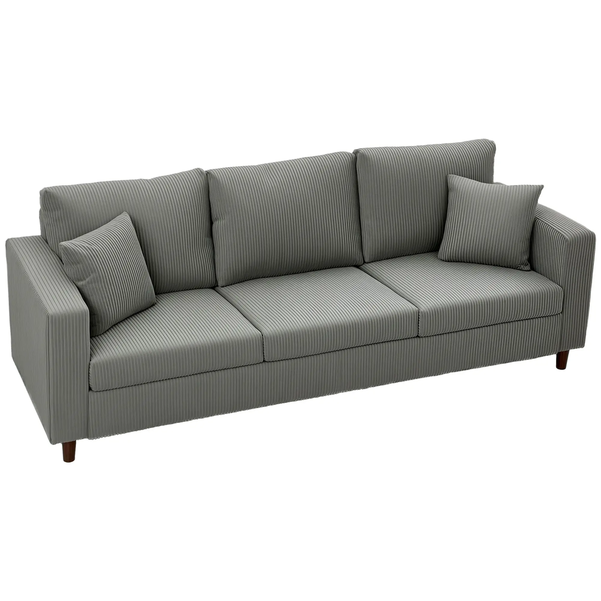 3 Seater Corduroy Sofa 225 x 80 x 79cm, Light Grey, Black - Light Grey, Black - 15