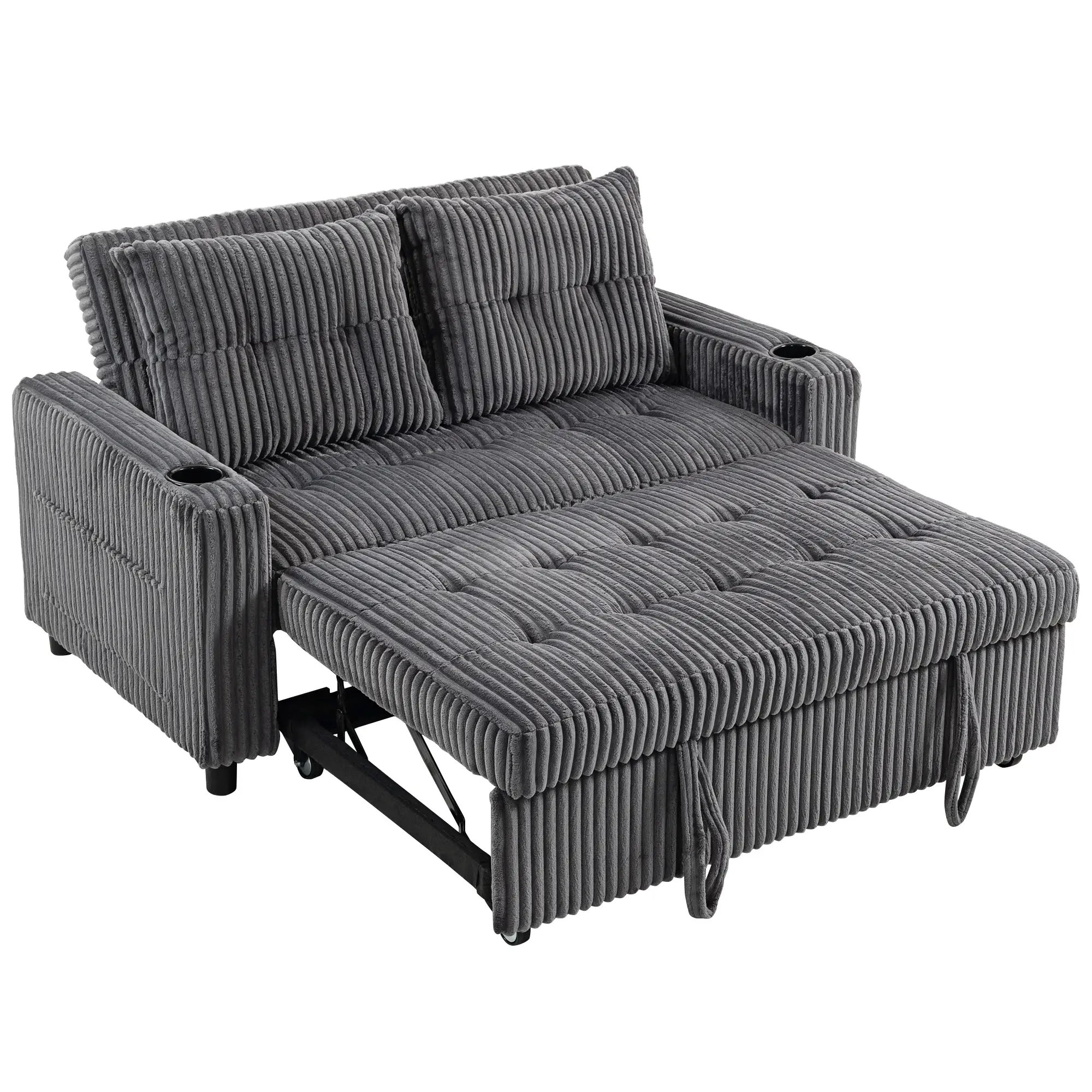 2 Seater Corduroy Sofa Bed 157 x 90 x 91cm - Charcoal Grey - 11