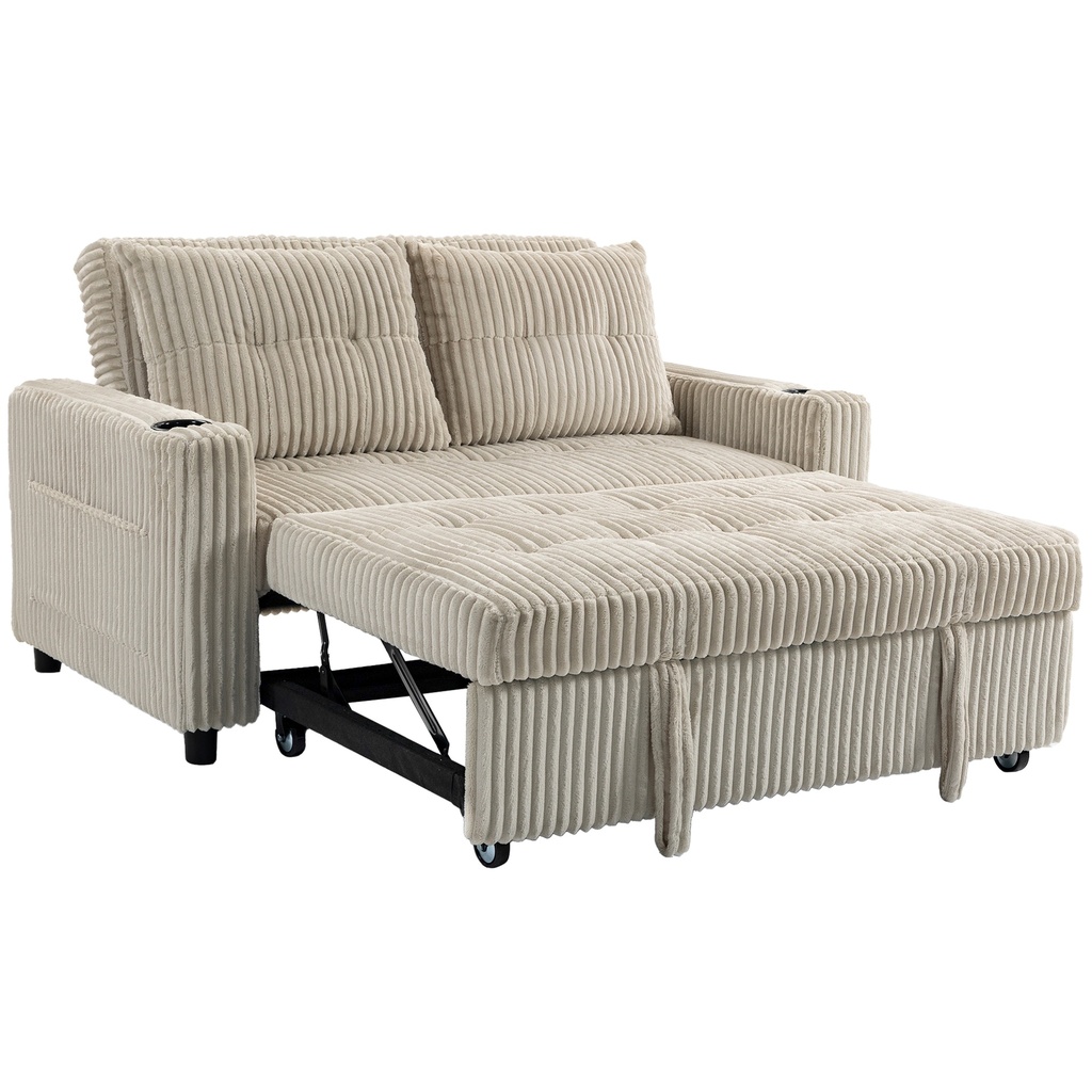 2 Seater Corduroy Sofa Bed 157 x 90 x 91cm - Cream White - 1