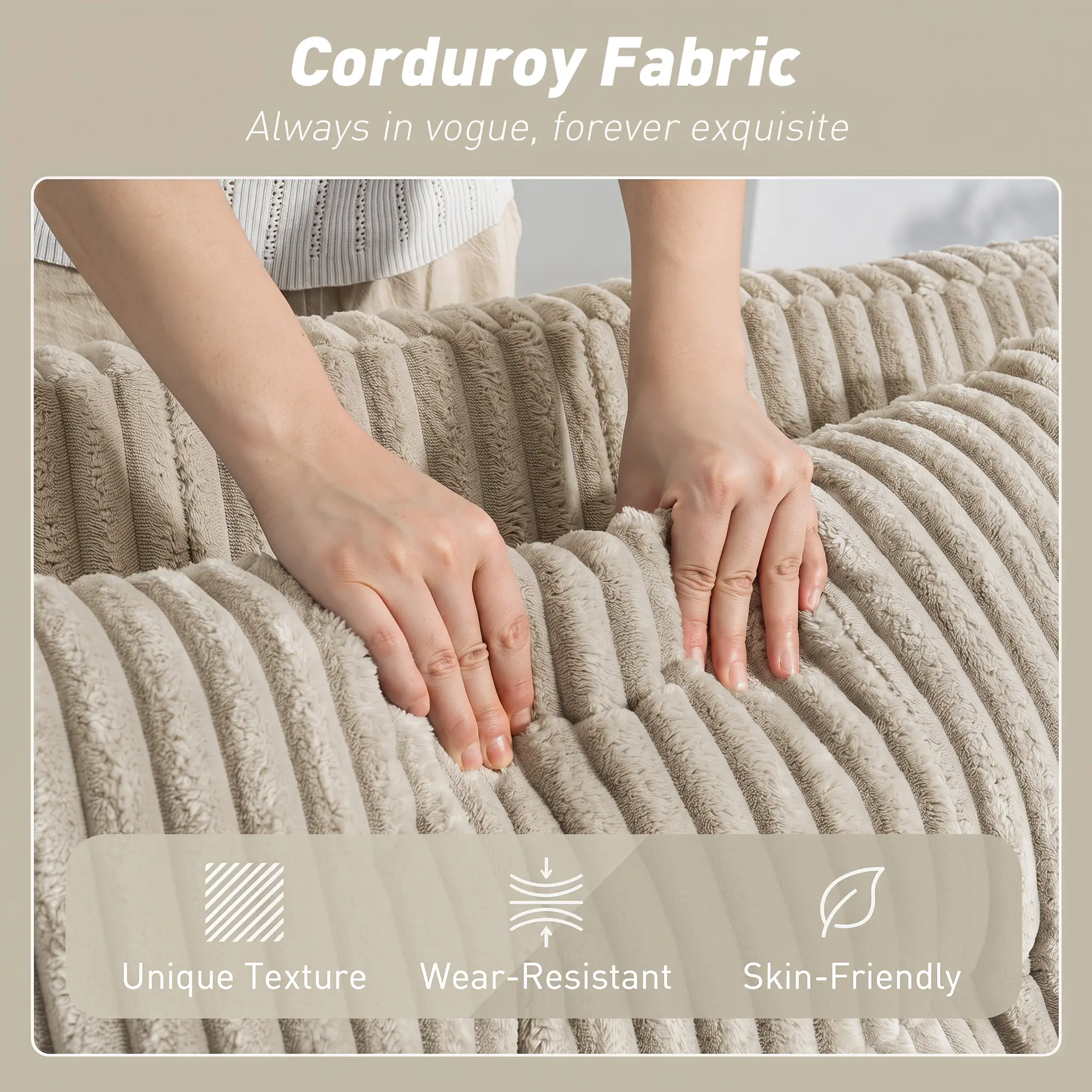 2 Seater Corduroy Sofa Bed 157 x 90 x 91cm - Cream White - 6