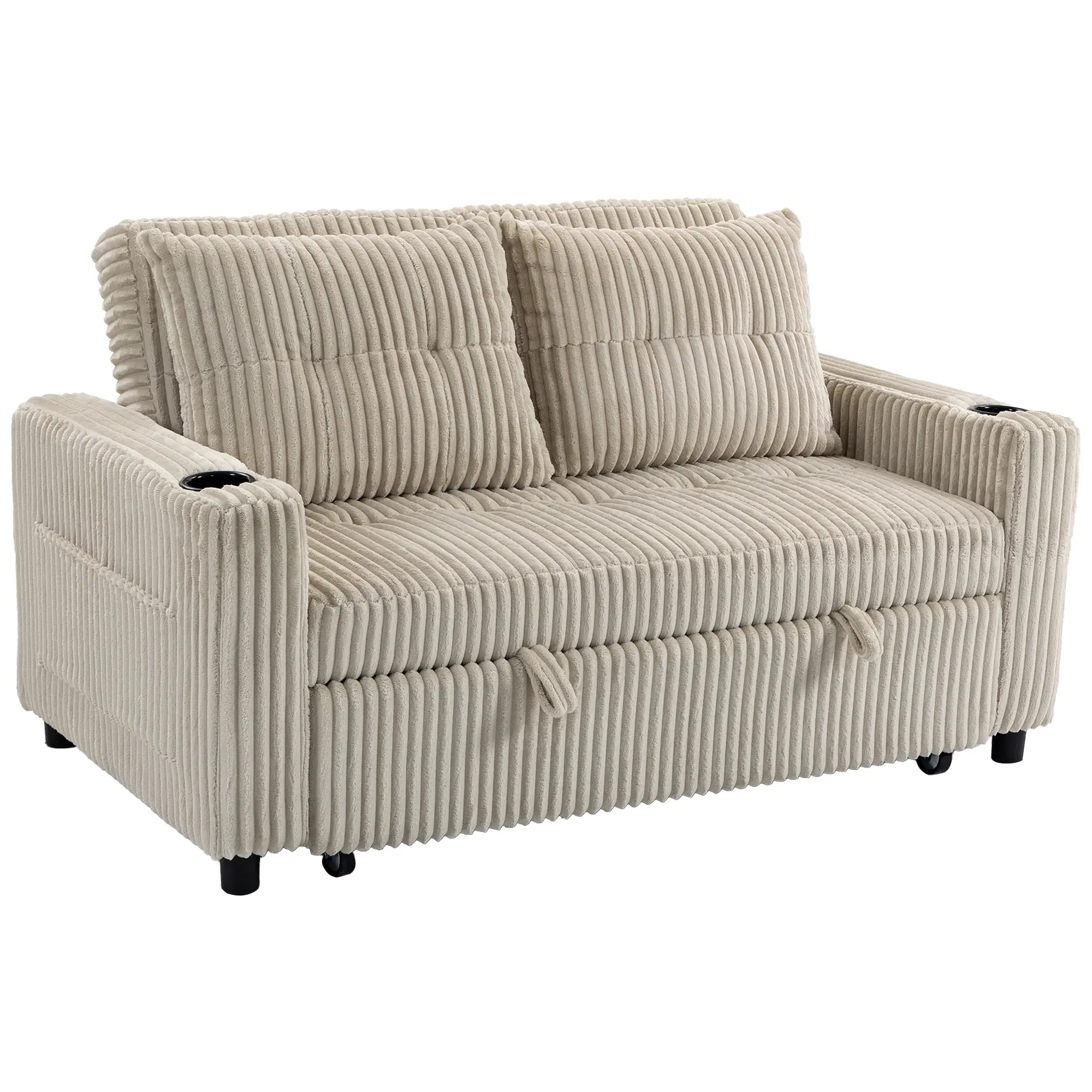 2 Seater Corduroy Sofa Bed 157 x 90 x 91cm - Cream White - 15