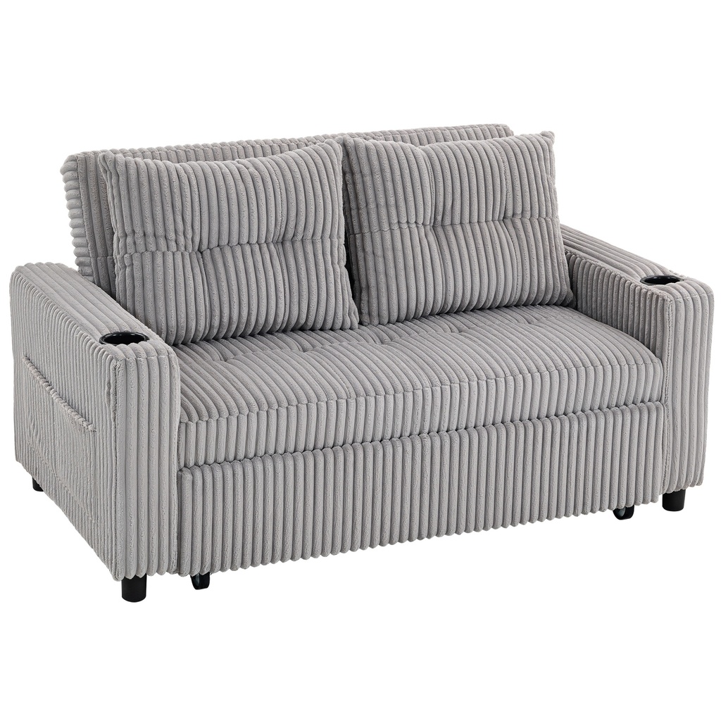 2 Seater Corduroy Sofa Bed 157 x 90 x 91cm - Light Grey - 1