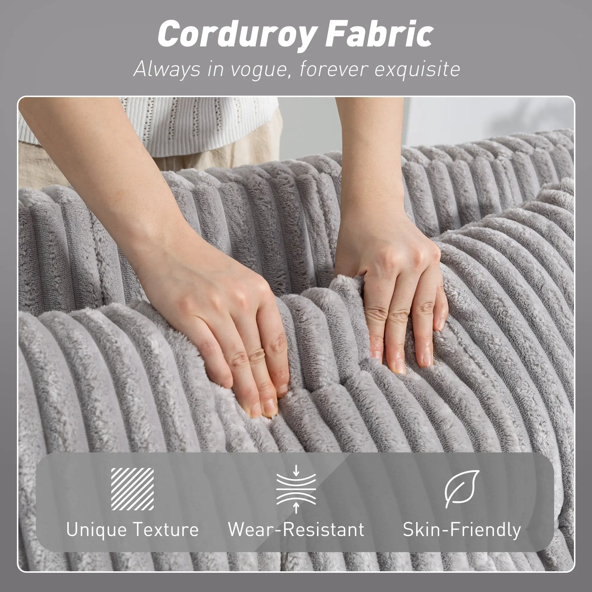 2 Seater Corduroy Sofa Bed 157 x 90 x 91cm - Light Grey - 6