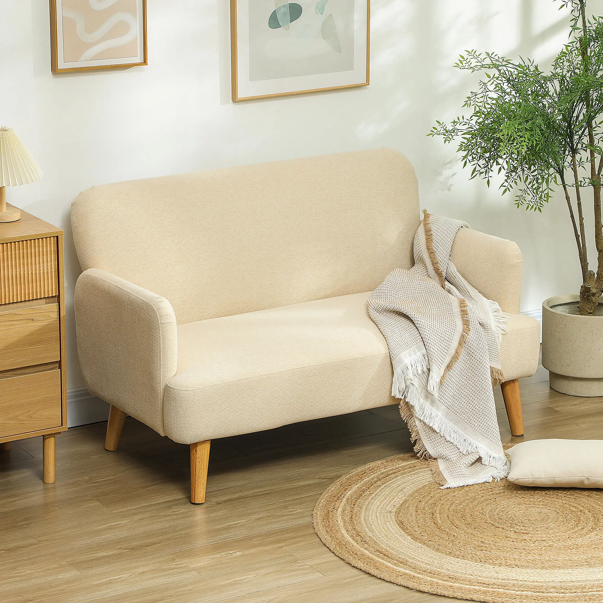 2 Seater Velvet Sofa 130 x 74 x 79cm - Cream White - 2