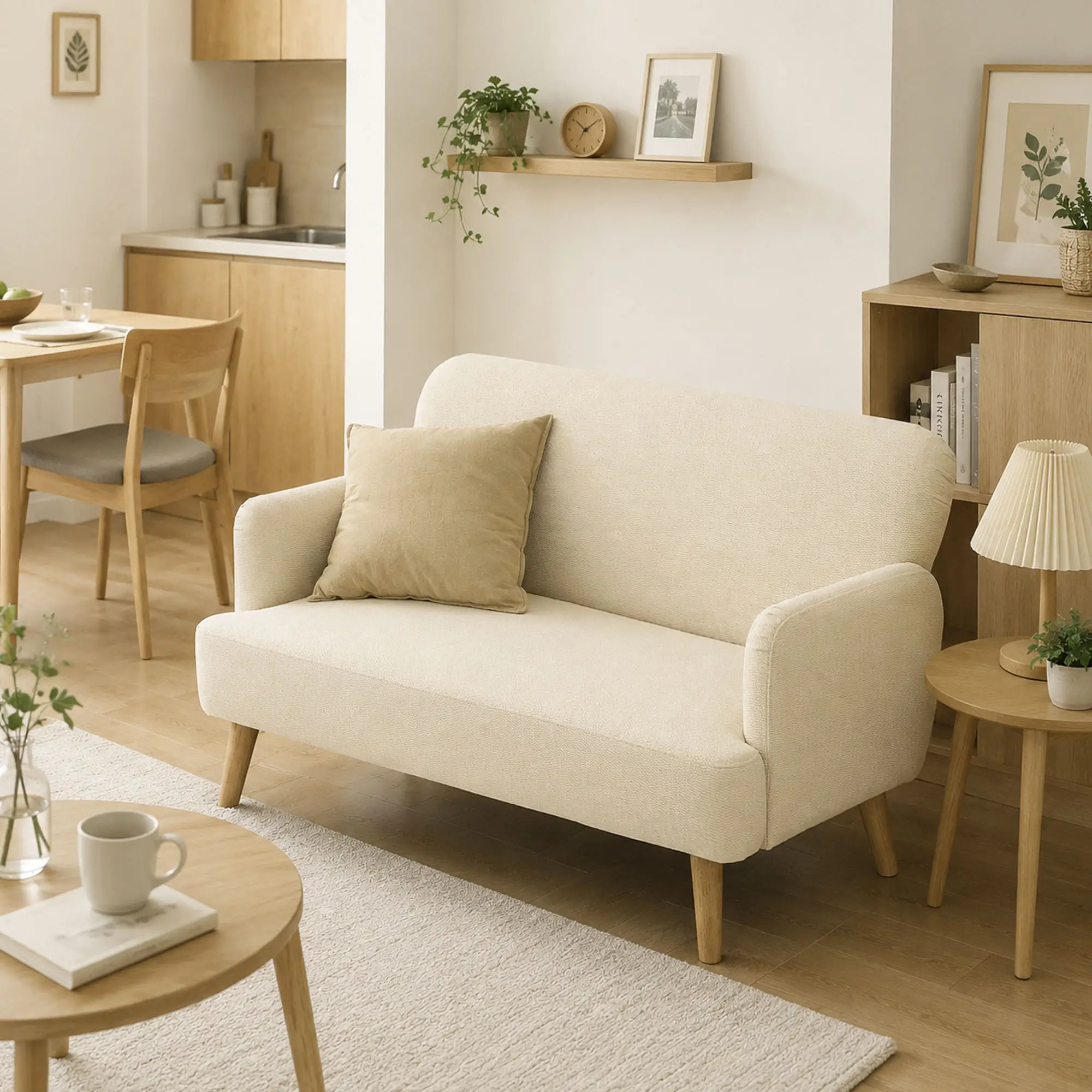 2 Seater Velvet Sofa 130 x 74 x 79cm - Cream White - 10