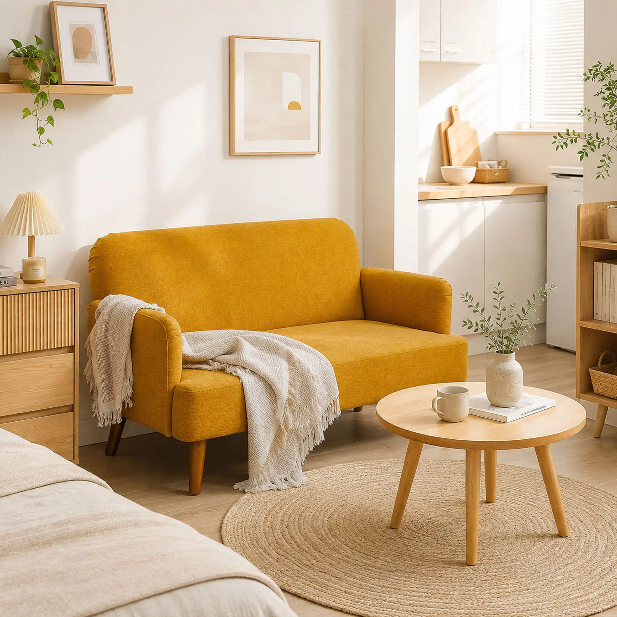 2 Seater Velvet Sofa 130 x 74 x 79cm - Yellow - 2