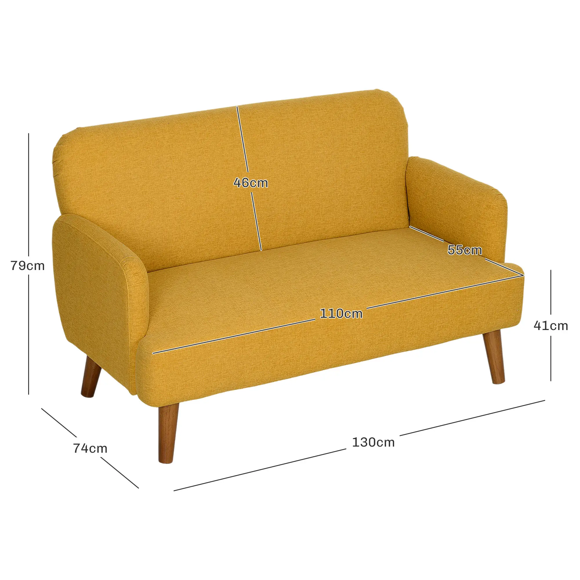 2 Seater Velvet Sofa 130 x 74 x 79cm - Yellow - 3