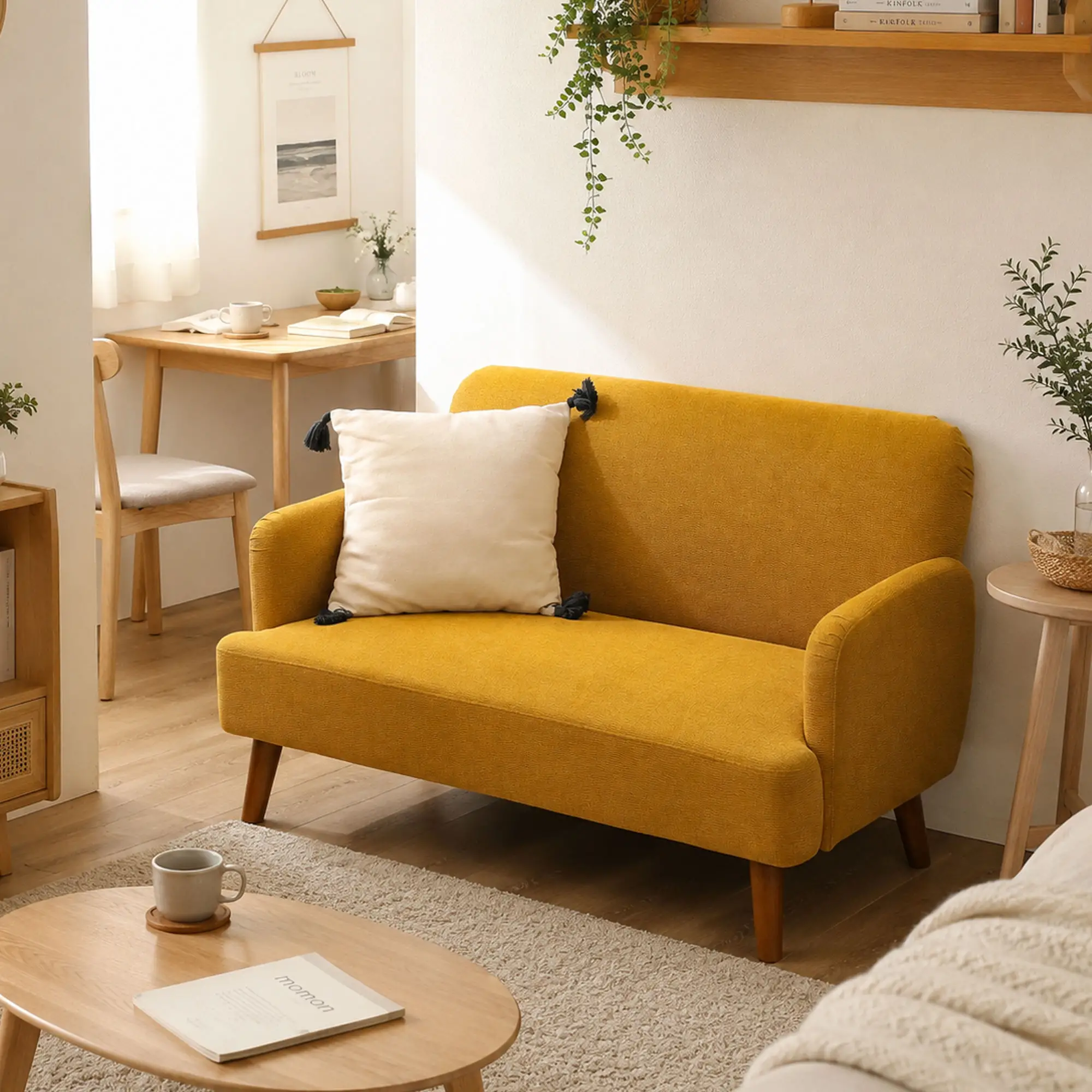 2 Seater Velvet Sofa 130 x 74 x 79cm - Yellow - 10