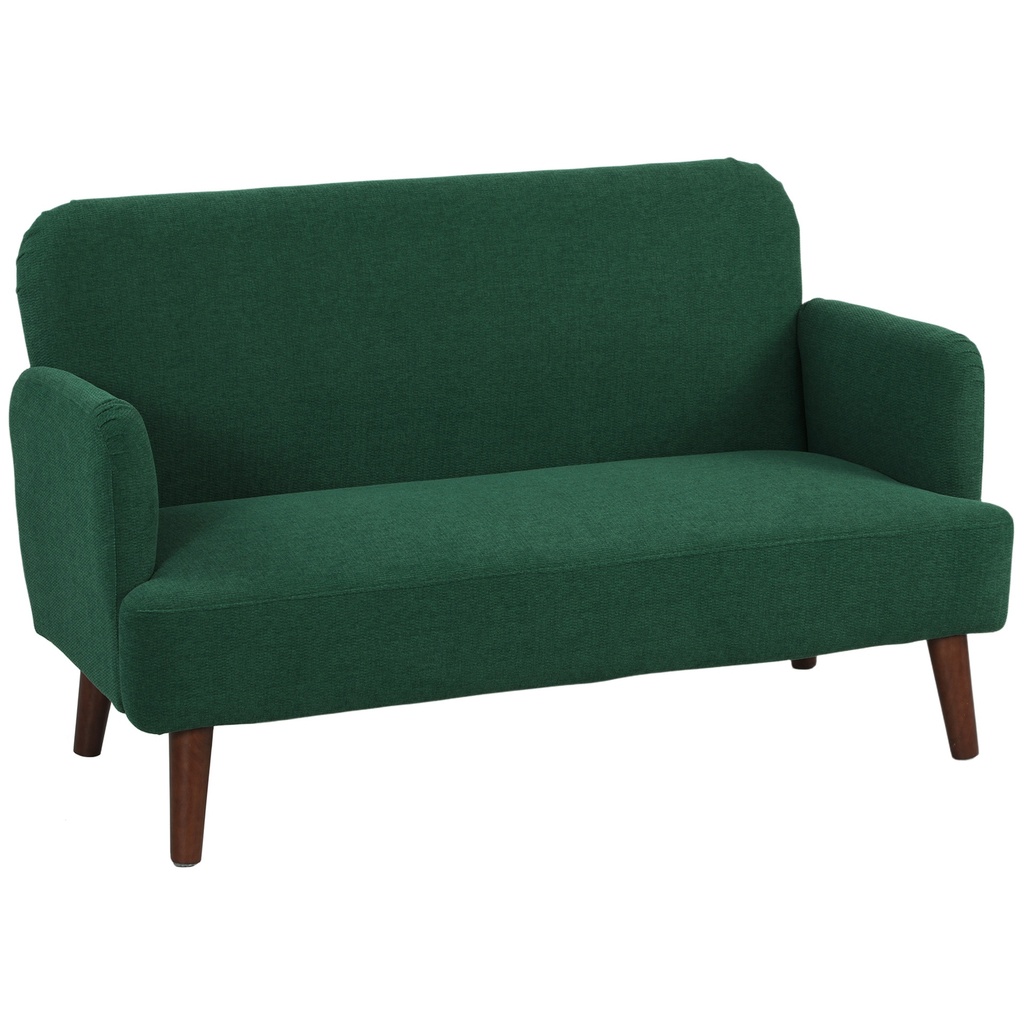 2 Seater Velvet Sofa 130 x 74 x 79cm - Dark Green, Natural Wood - 1
