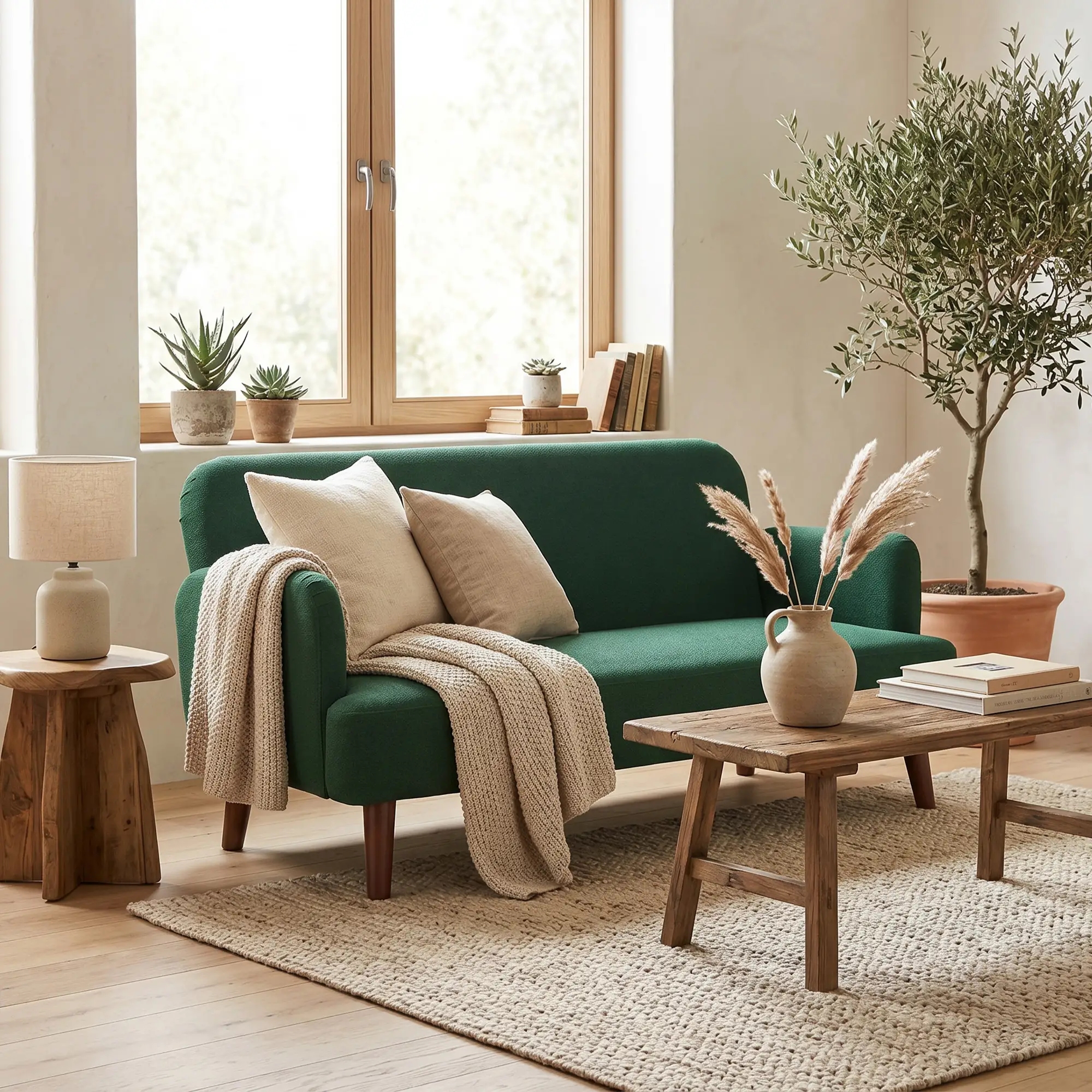 2 Seater Velvet Sofa 130 x 74 x 79cm - Dark Green, Natural Wood - 2