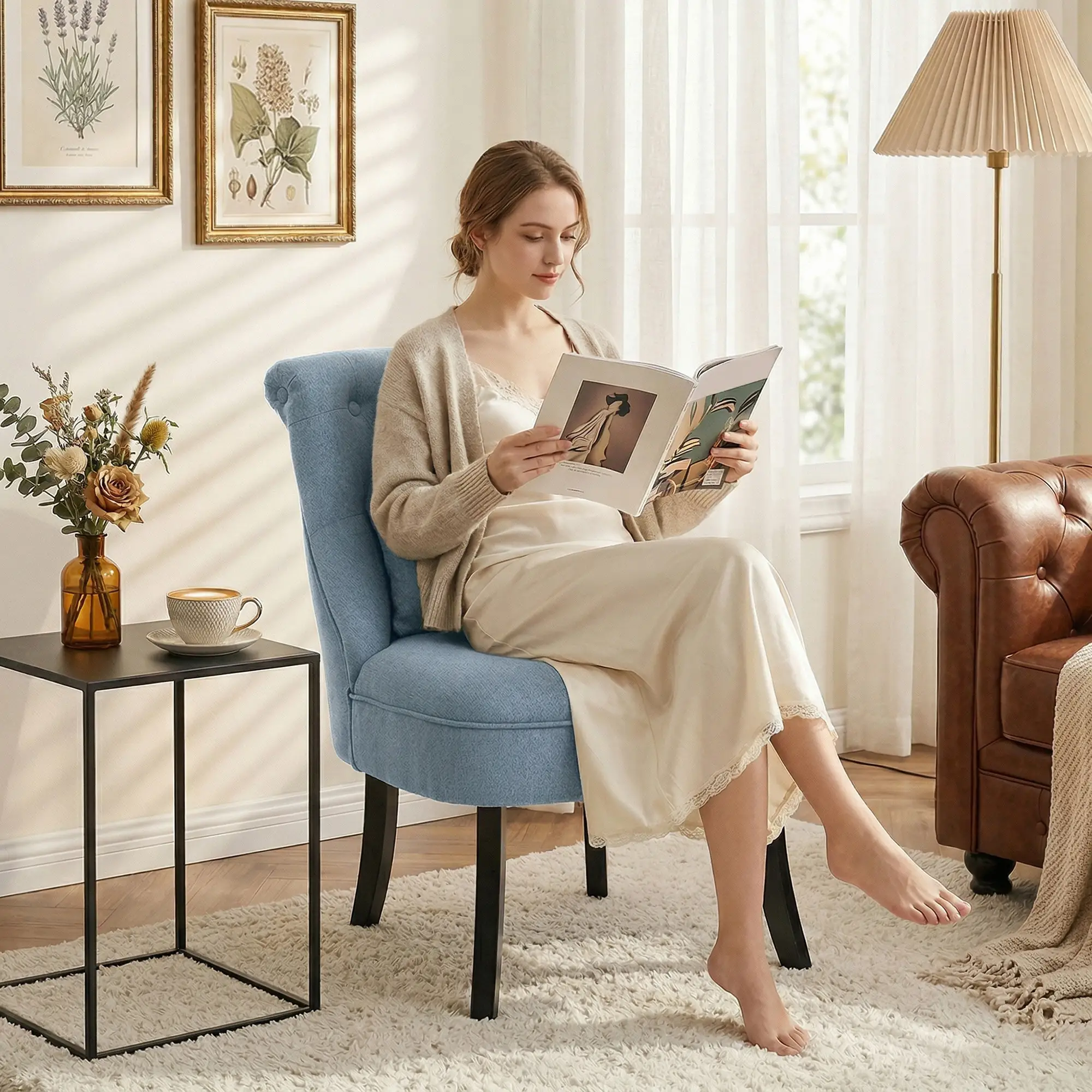 Linen Sofa 52.5 x 69 x 82cm - Blue - 2