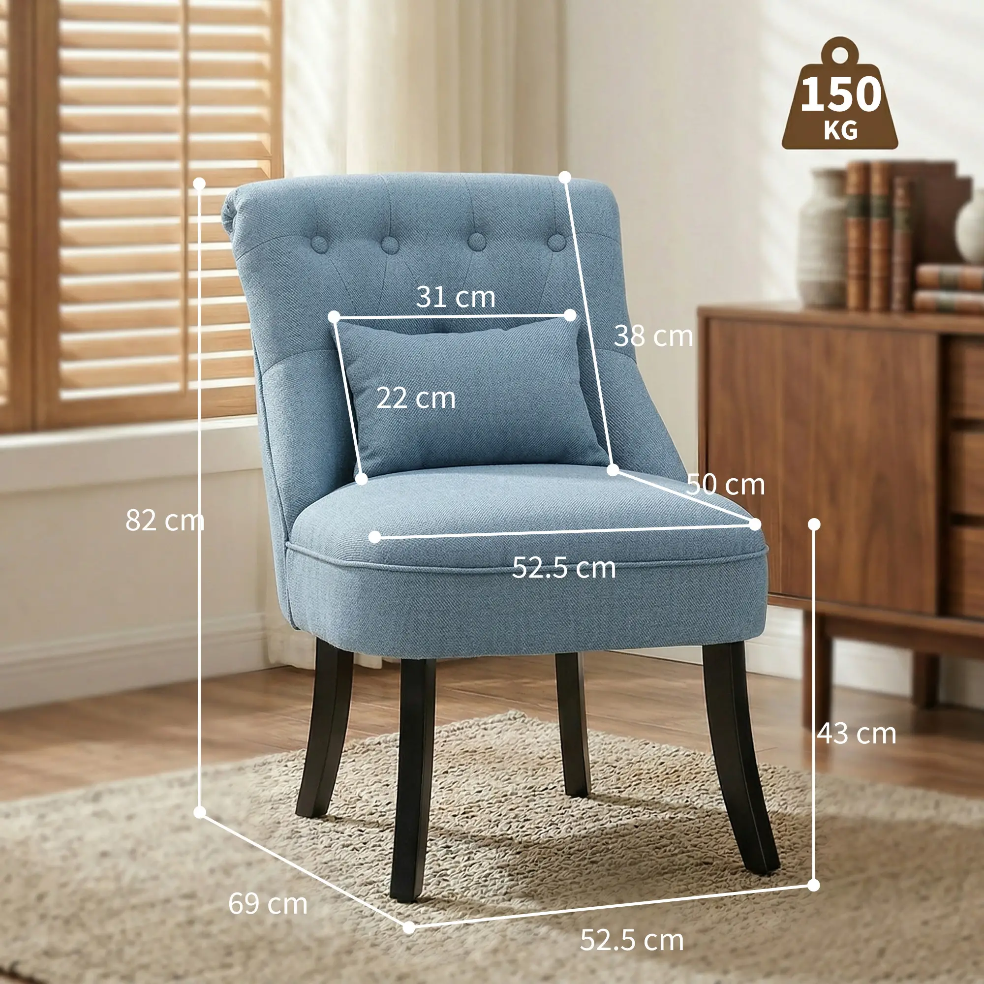 Linen Sofa 52.5 x 69 x 82cm - Blue - 3