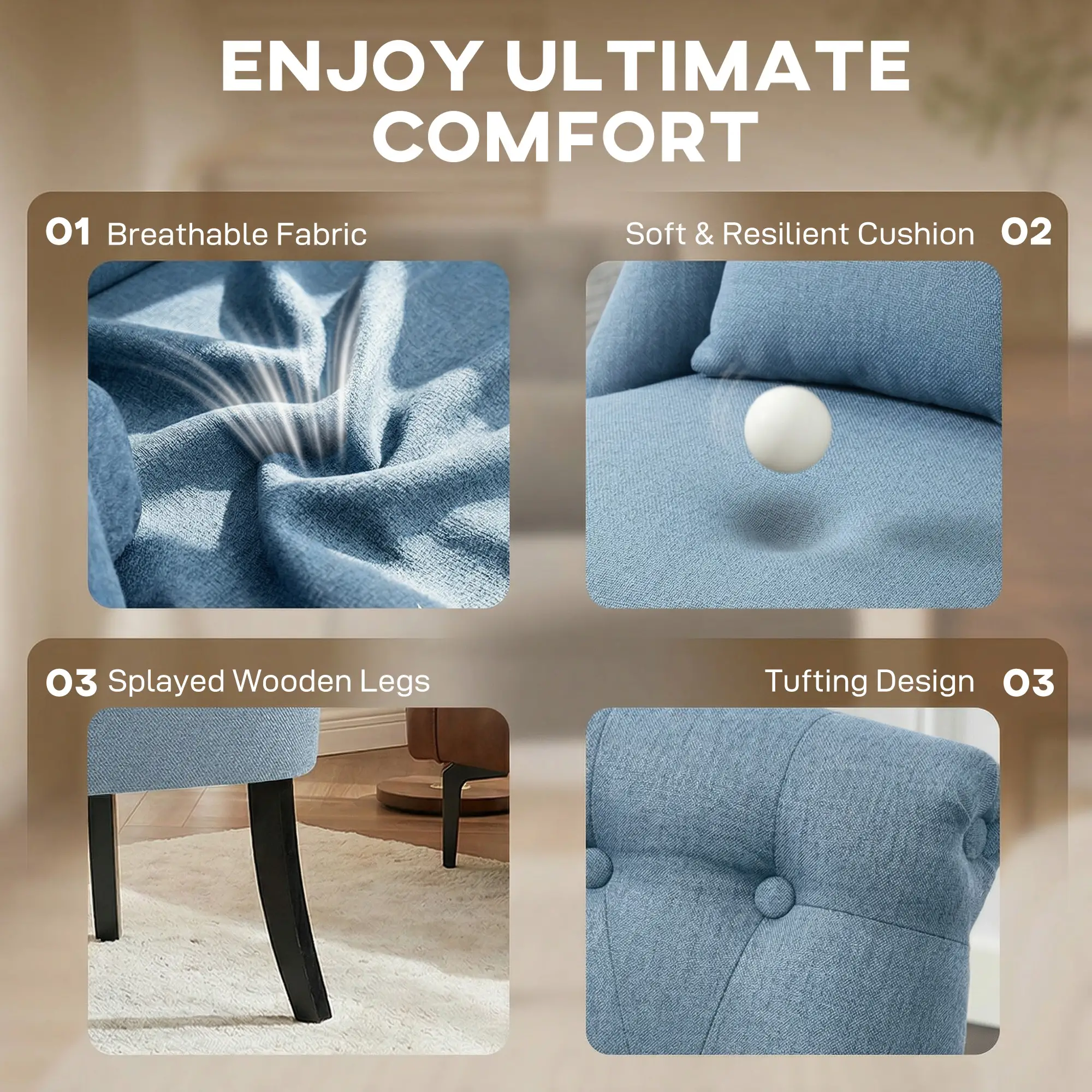Linen Sofa 52.5 x 69 x 82cm - Blue - 4
