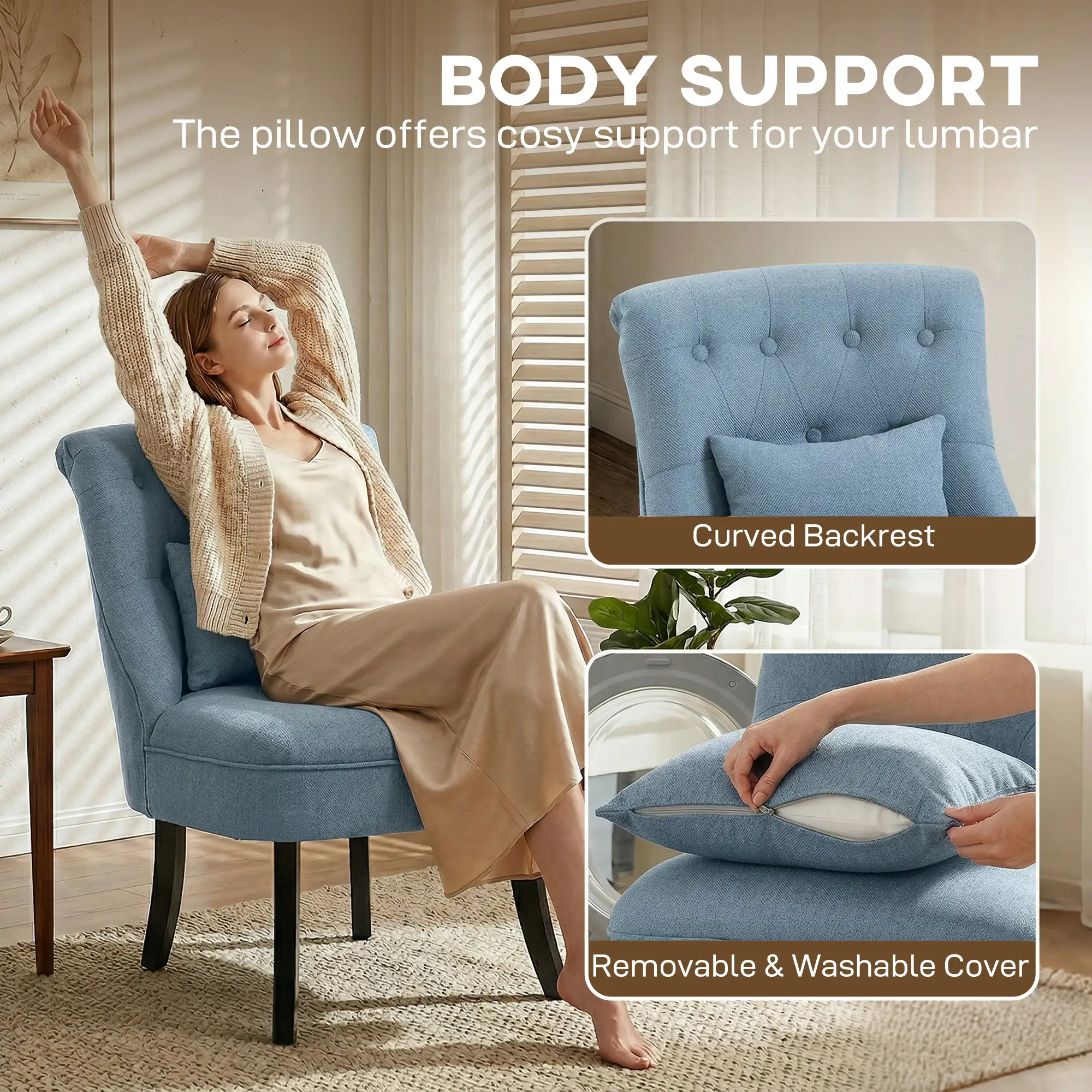 Linen Sofa 52.5 x 69 x 82cm - Blue - 5