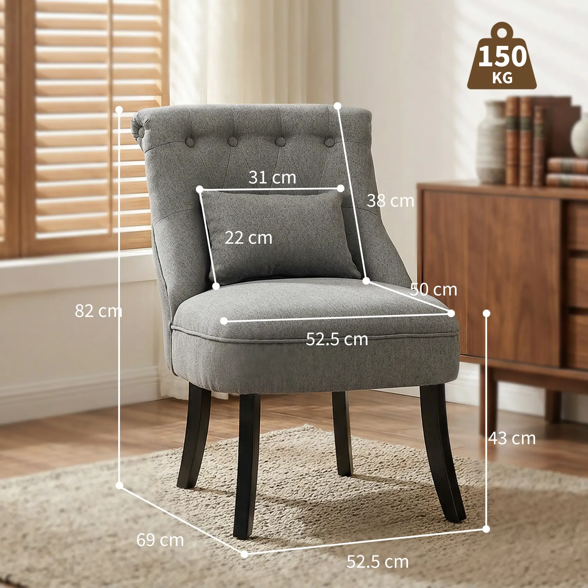 Linen Sofa 52.5 x 69 x 82cm - Charcoal Grey - 3