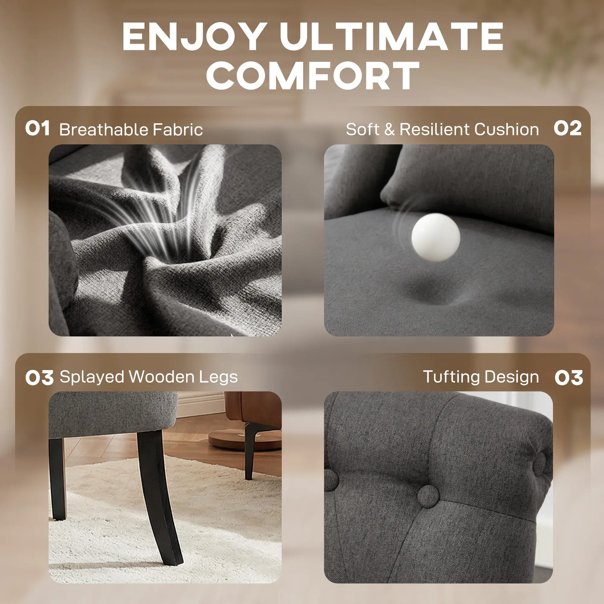 Linen Sofa 52.5 x 69 x 82cm - Charcoal Grey - 4