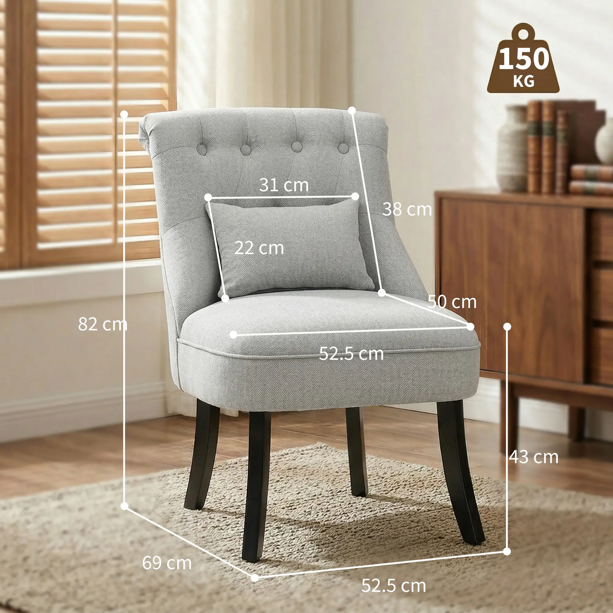 Linen Sofa 52.5 x 69 x 82cm - Grey - 3
