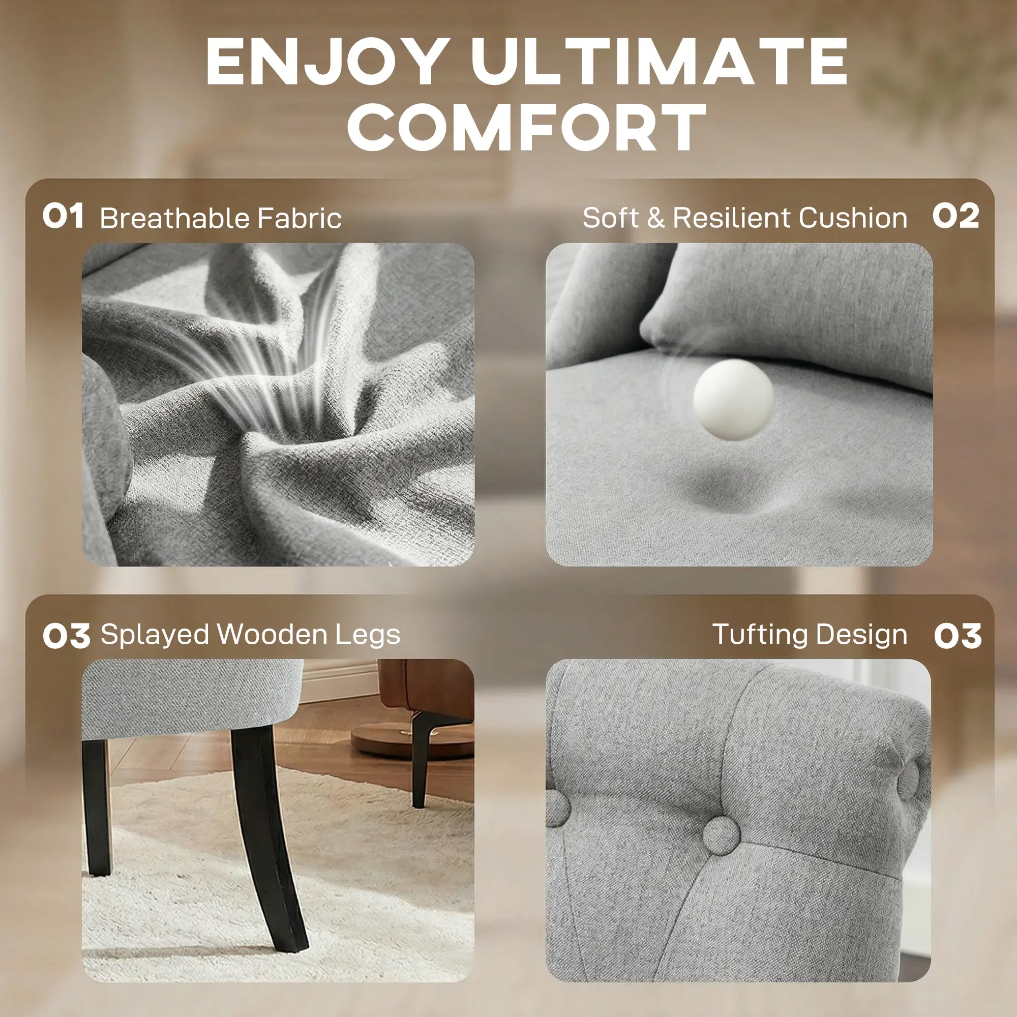Linen Sofa 52.5 x 69 x 82cm - Grey - 4