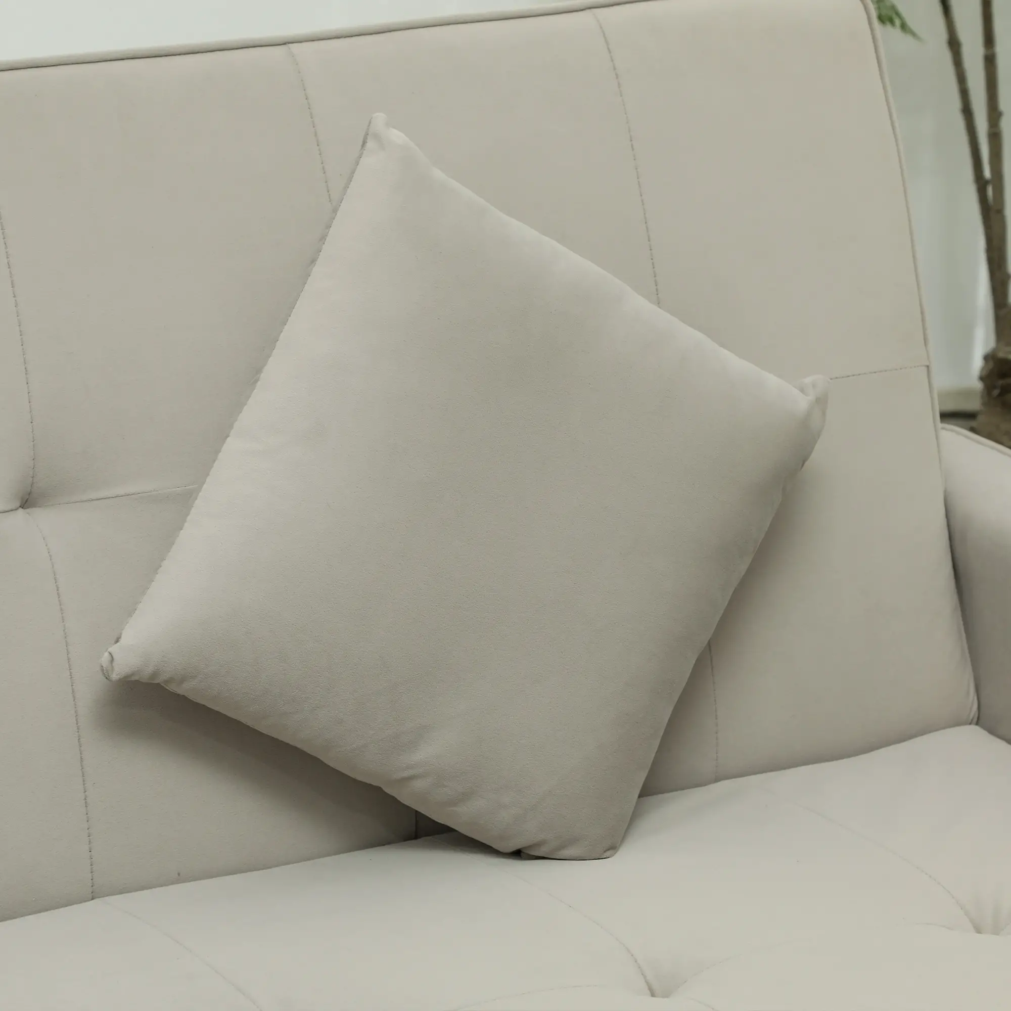 3 Seater Velvet Sofa Bed 196 x 90 x 89cm - Beige - 9