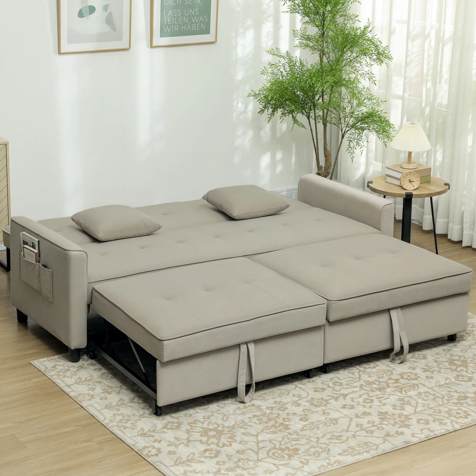 3 Seater Velvet Sofa Bed 196 x 90 x 89cm - Beige - 11