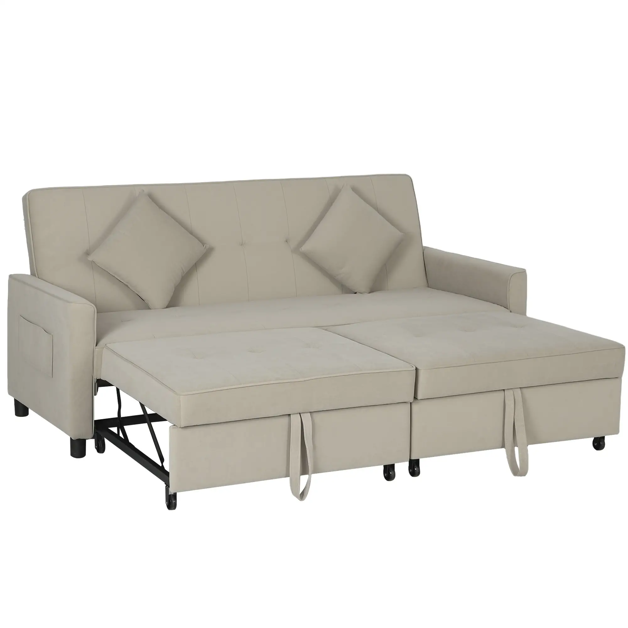 3 Seater Velvet Sofa Bed 196 x 90 x 89cm - Beige - 12