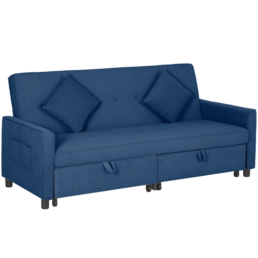 3 Seater Velvet Sofa Bed 196 x 90 x 89cm - Blue - 1