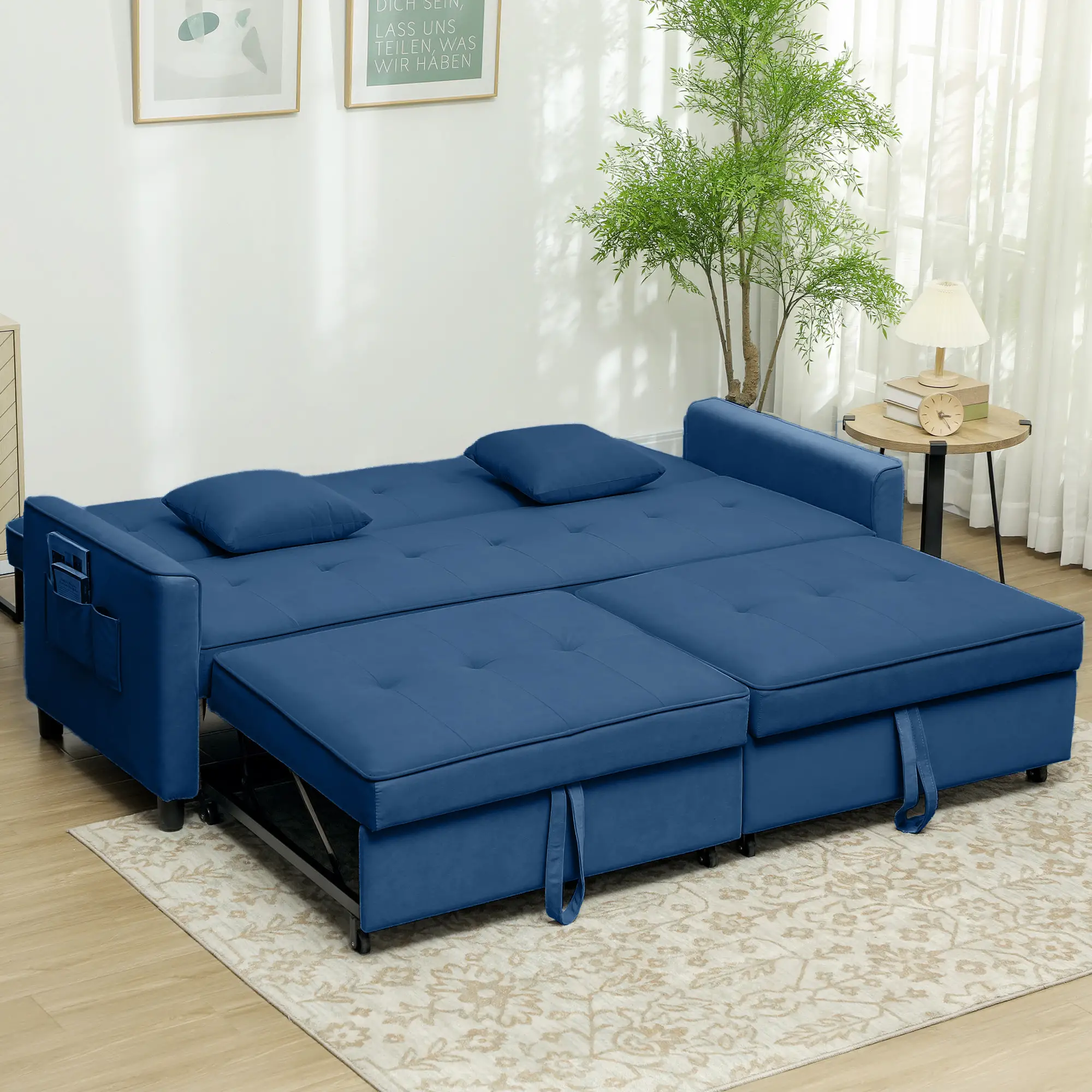 3 Seater Velvet Sofa Bed 196 x 90 x 89cm - Blue - 10