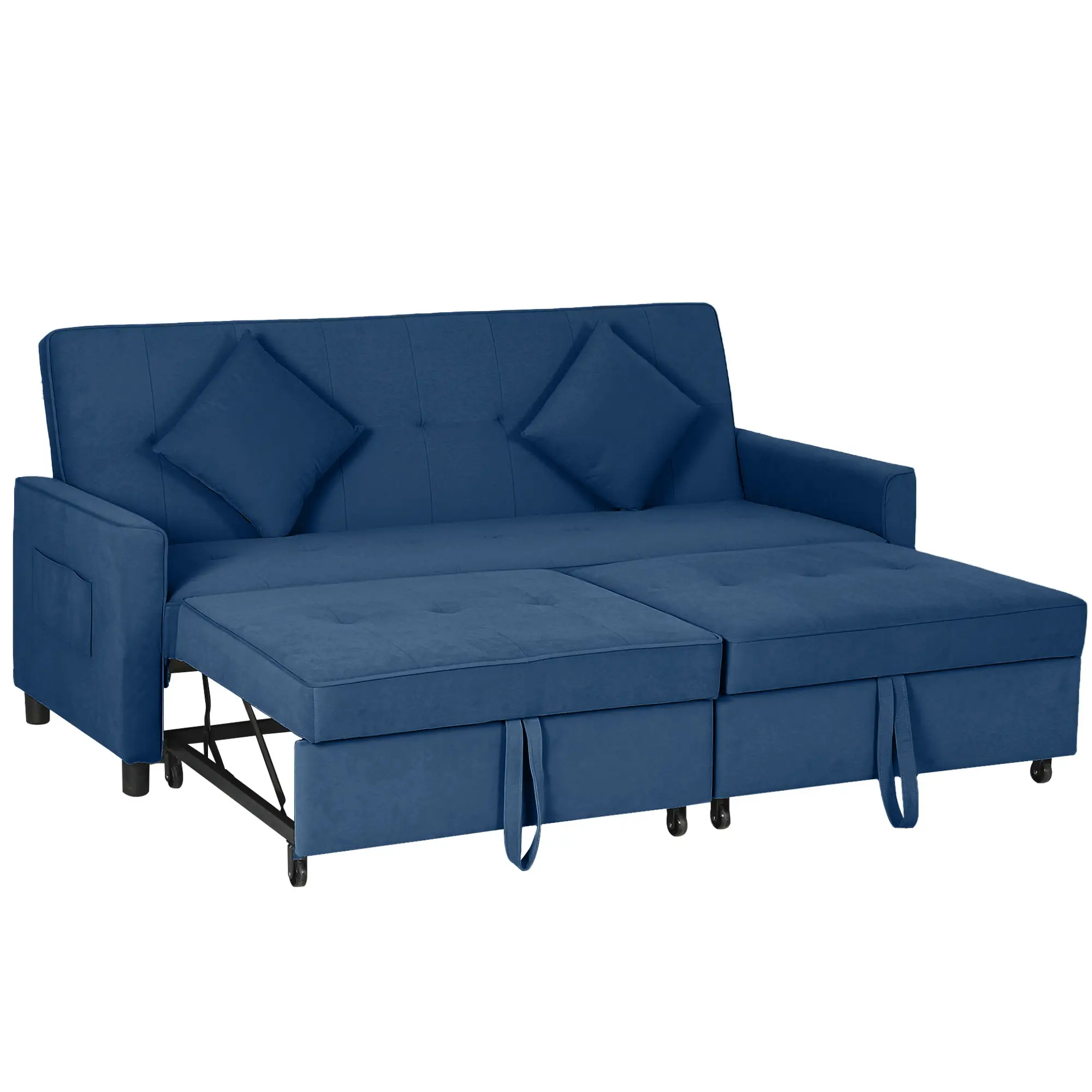 3 Seater Velvet Sofa Bed 196 x 90 x 89cm - Blue - 11