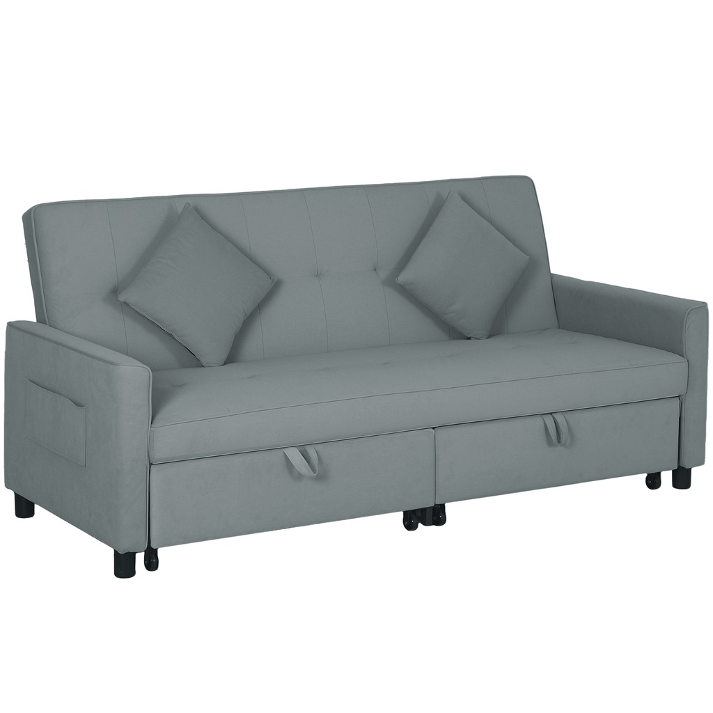 3 Seater Velvet Sofa Bed 196 x 90 x 89cm - Grey - 1