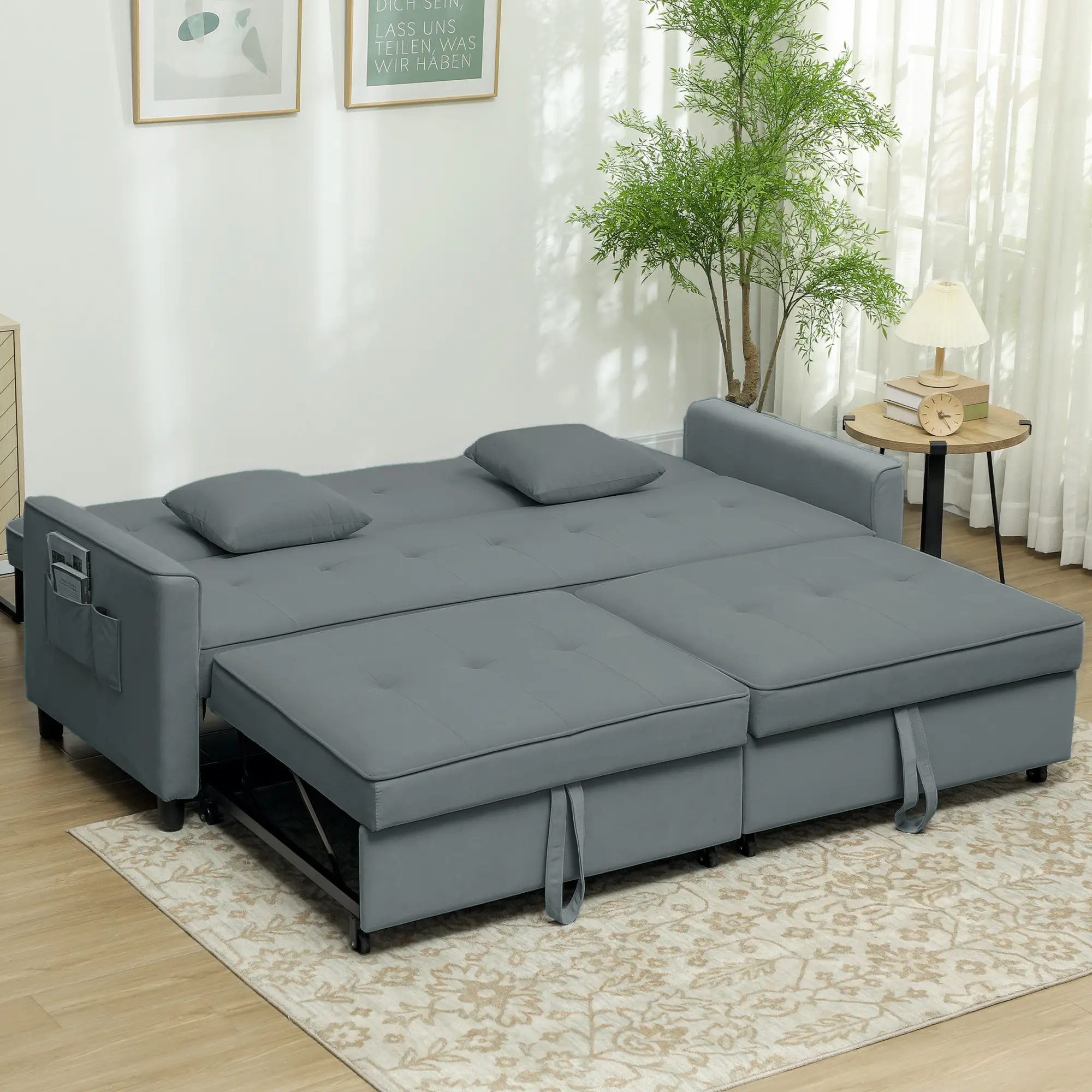 3 Seater Velvet Sofa Bed 196 x 90 x 89cm - Grey - 10