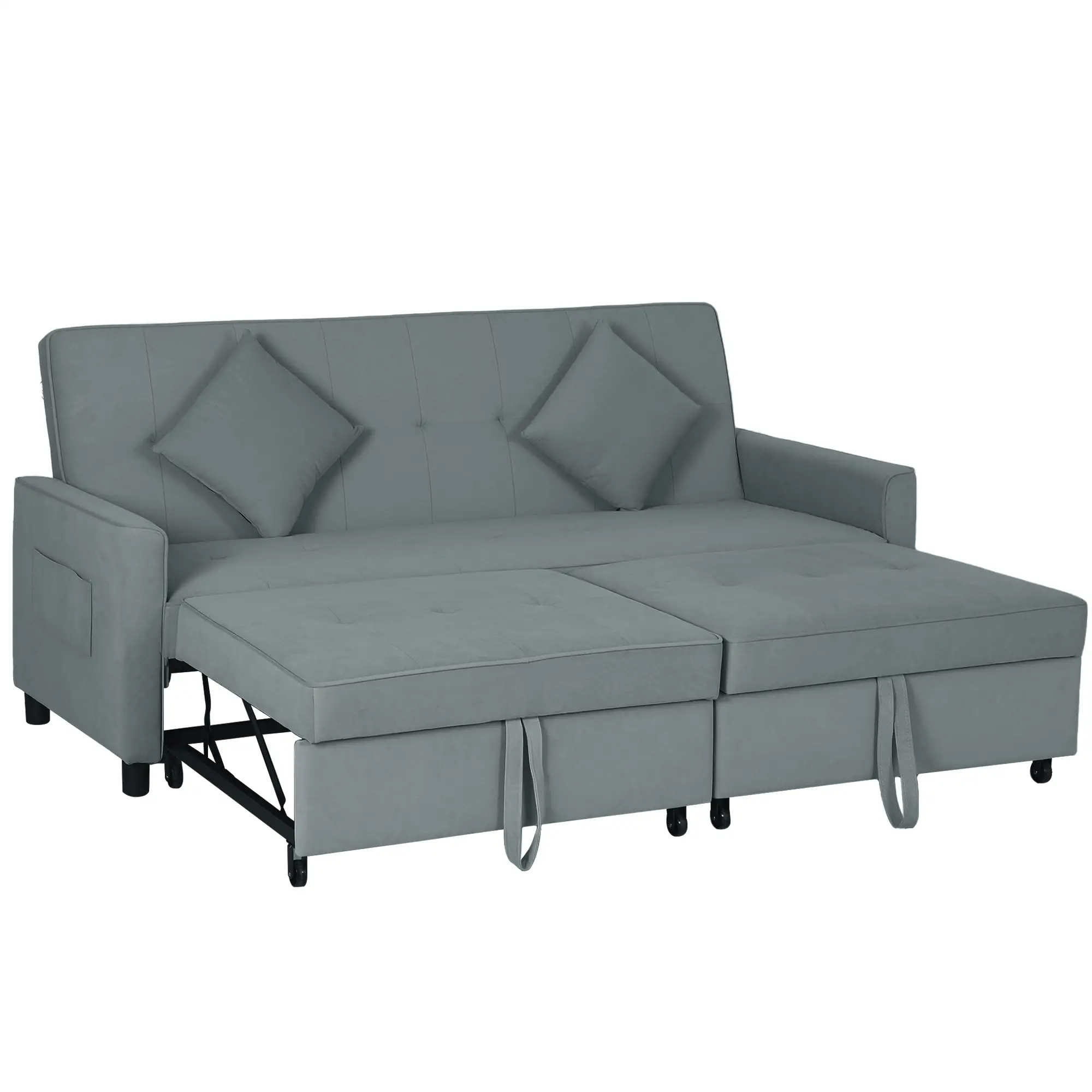 3 Seater Velvet Sofa Bed 196 x 90 x 89cm - Grey - 11