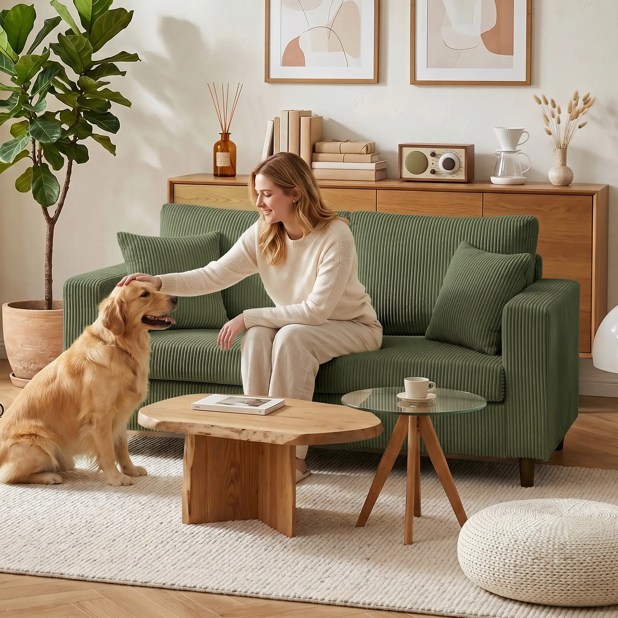 2 Seater Corduroy Sofa 170 x 80 x 82cm - Green, Black - 8