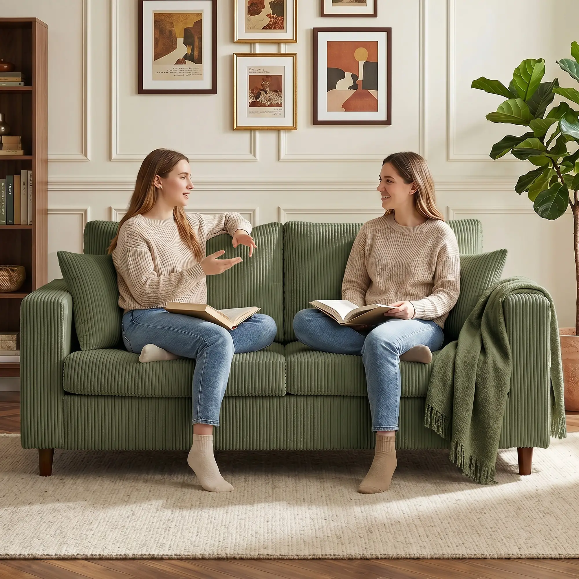 2 Seater Corduroy Sofa 170 x 80 x 82cm - Green, Black - 9