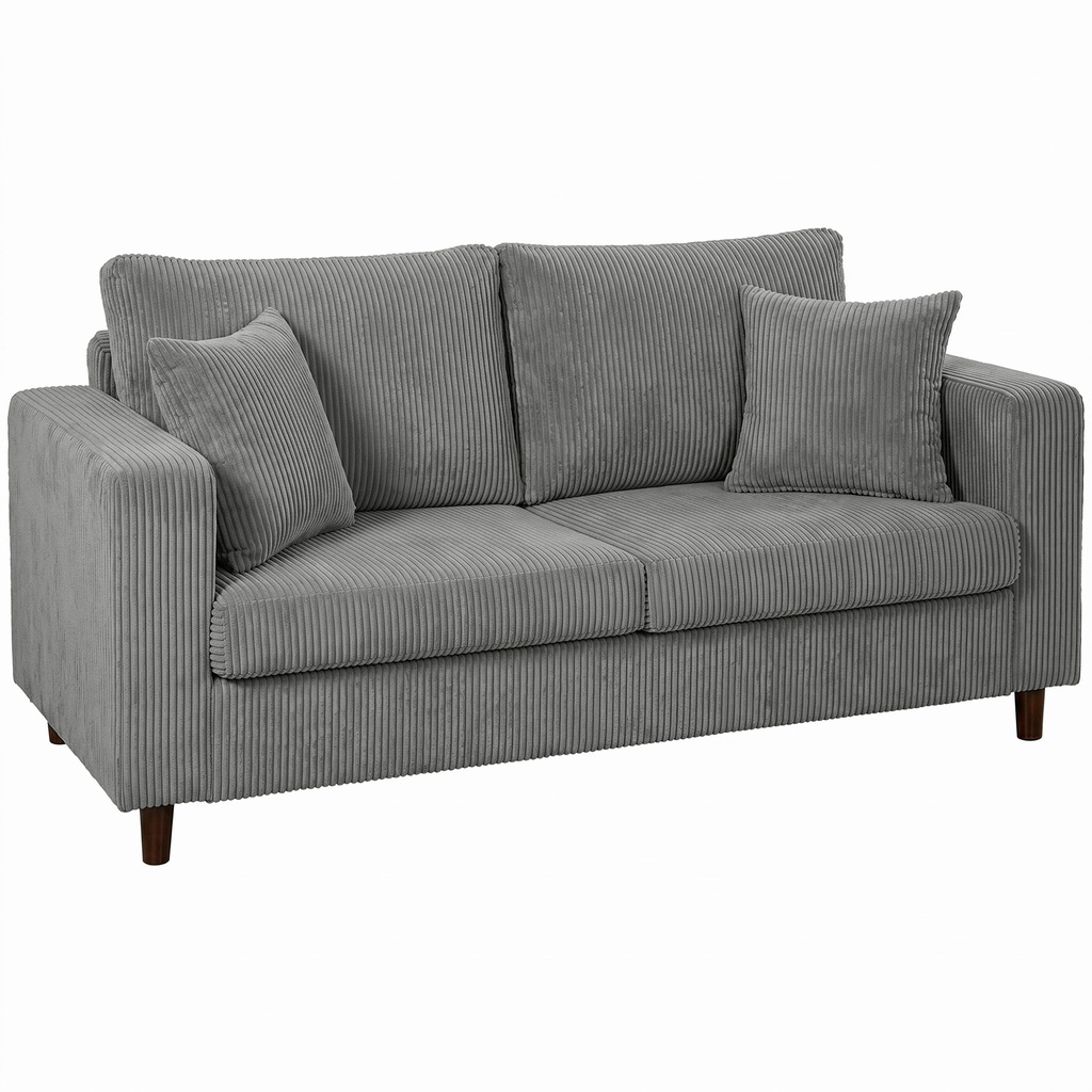 2 Seater Corduroy Sofa 170 x 80 x 82cm - Light Grey, Black - 1