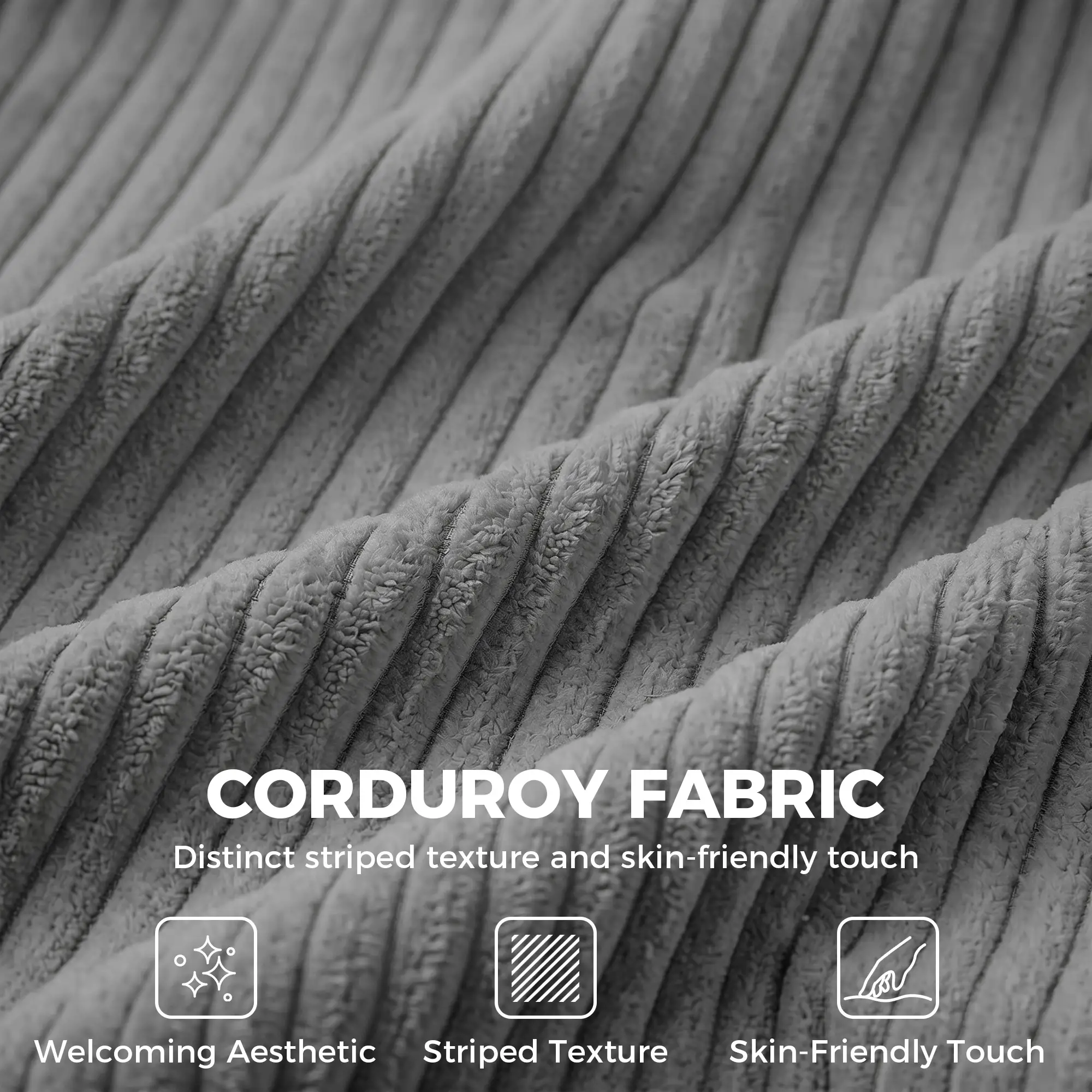 2 Seater Corduroy Sofa 170 x 80 x 82cm - Light Grey, Black - 6