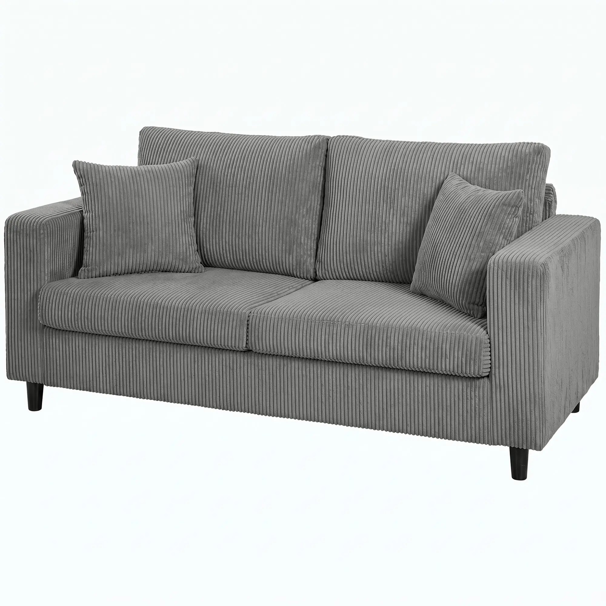 2 Seater Corduroy Sofa 170 x 80 x 82cm - Light Grey, Black - 15