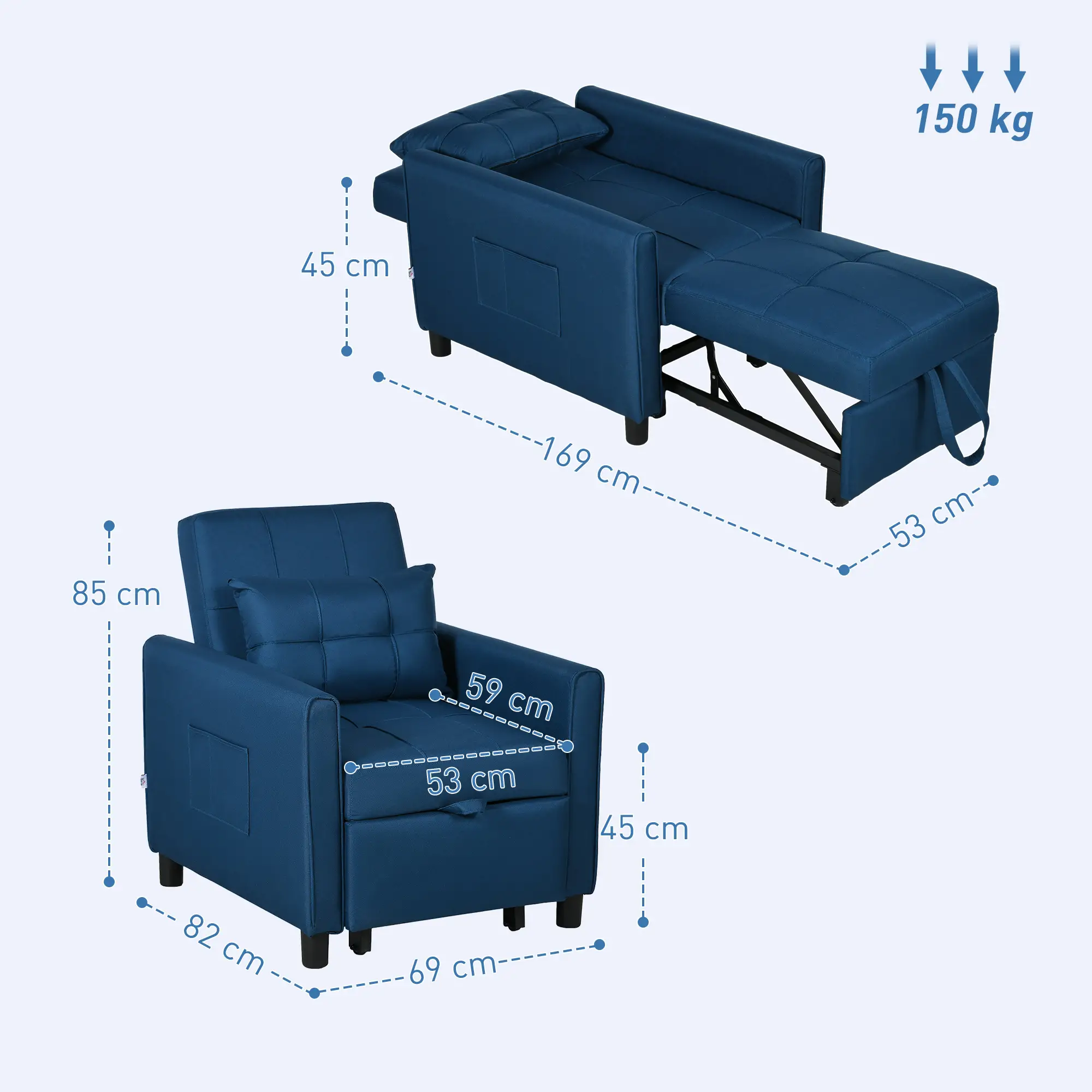 Linen Armchair 69 x 82 x 85cm - Blue - 3