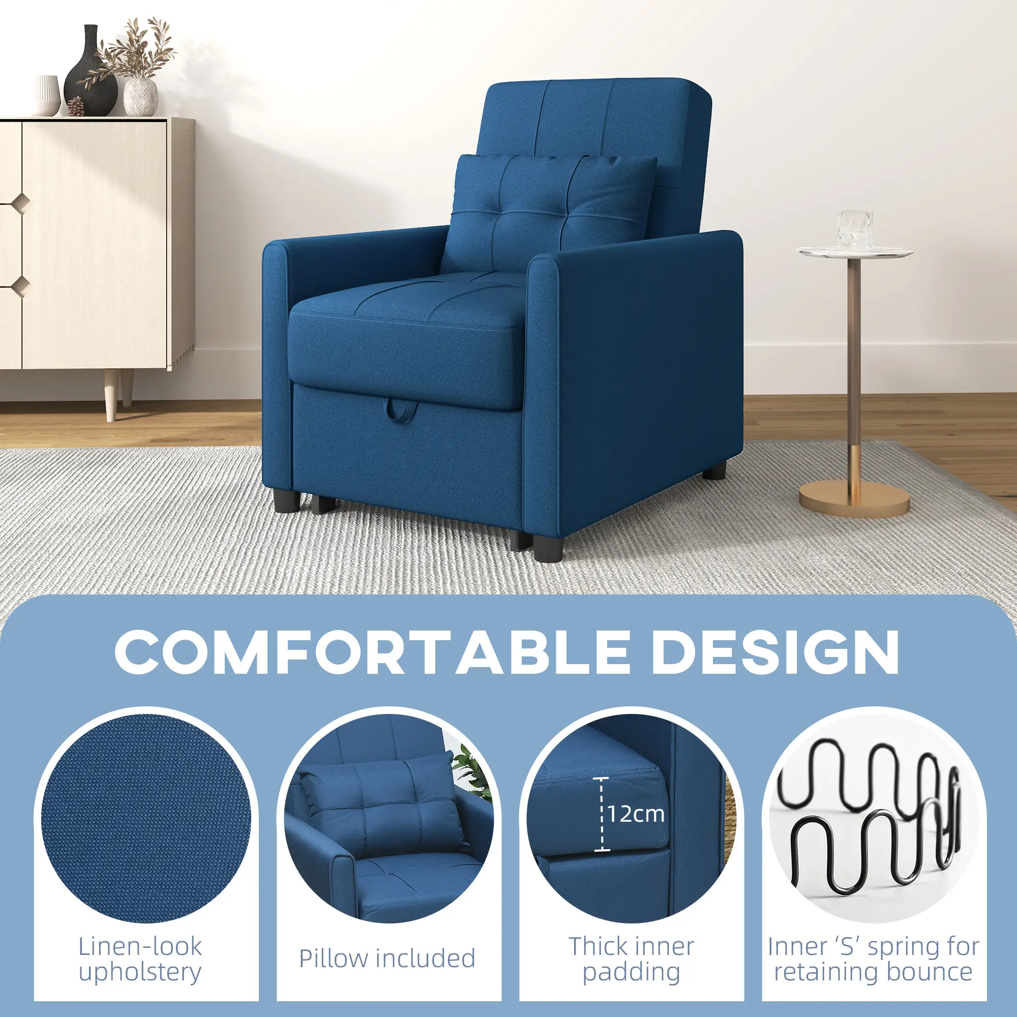 Linen Armchair 69 x 82 x 85cm - Blue - 4