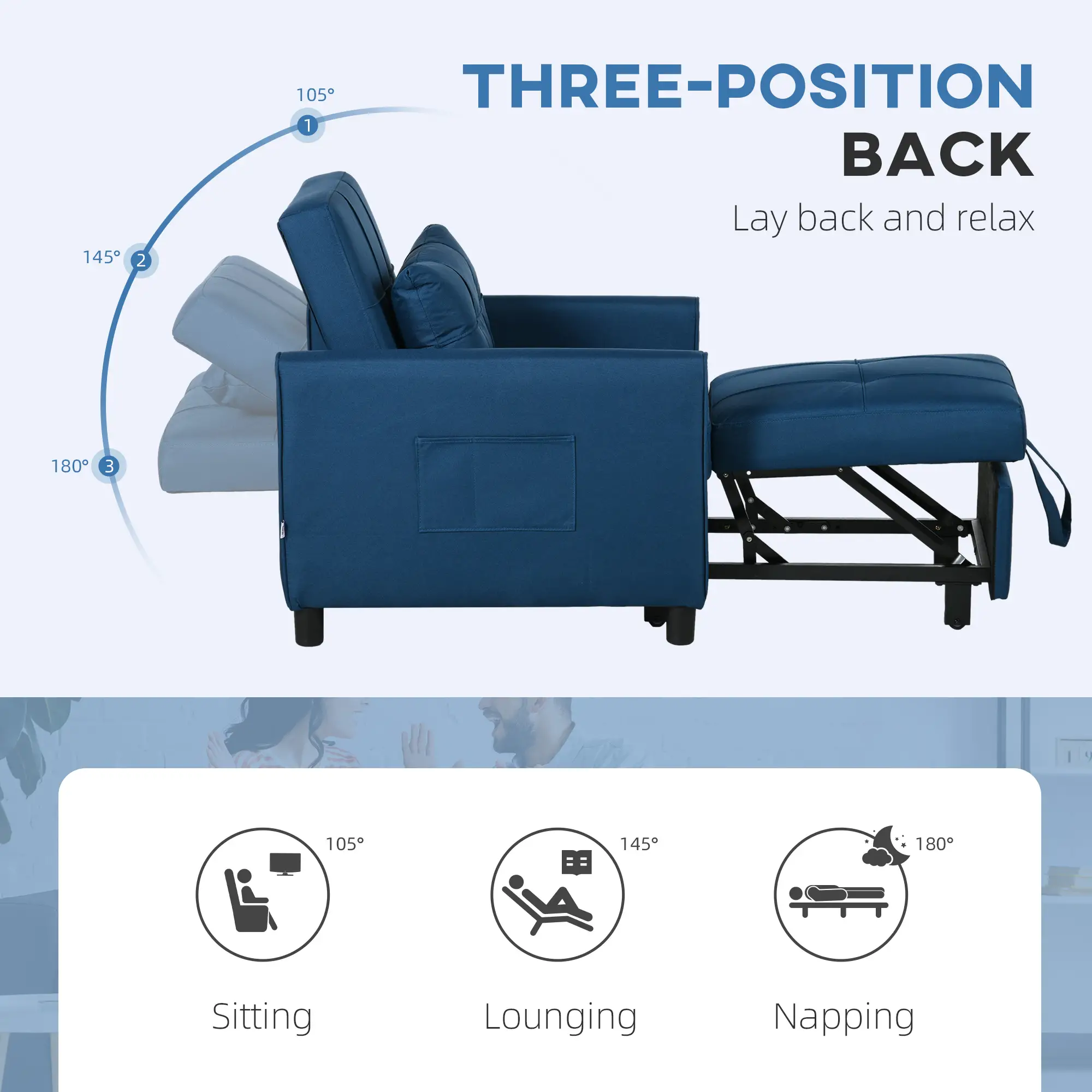 Linen Armchair 69 x 82 x 85cm - Blue - 5