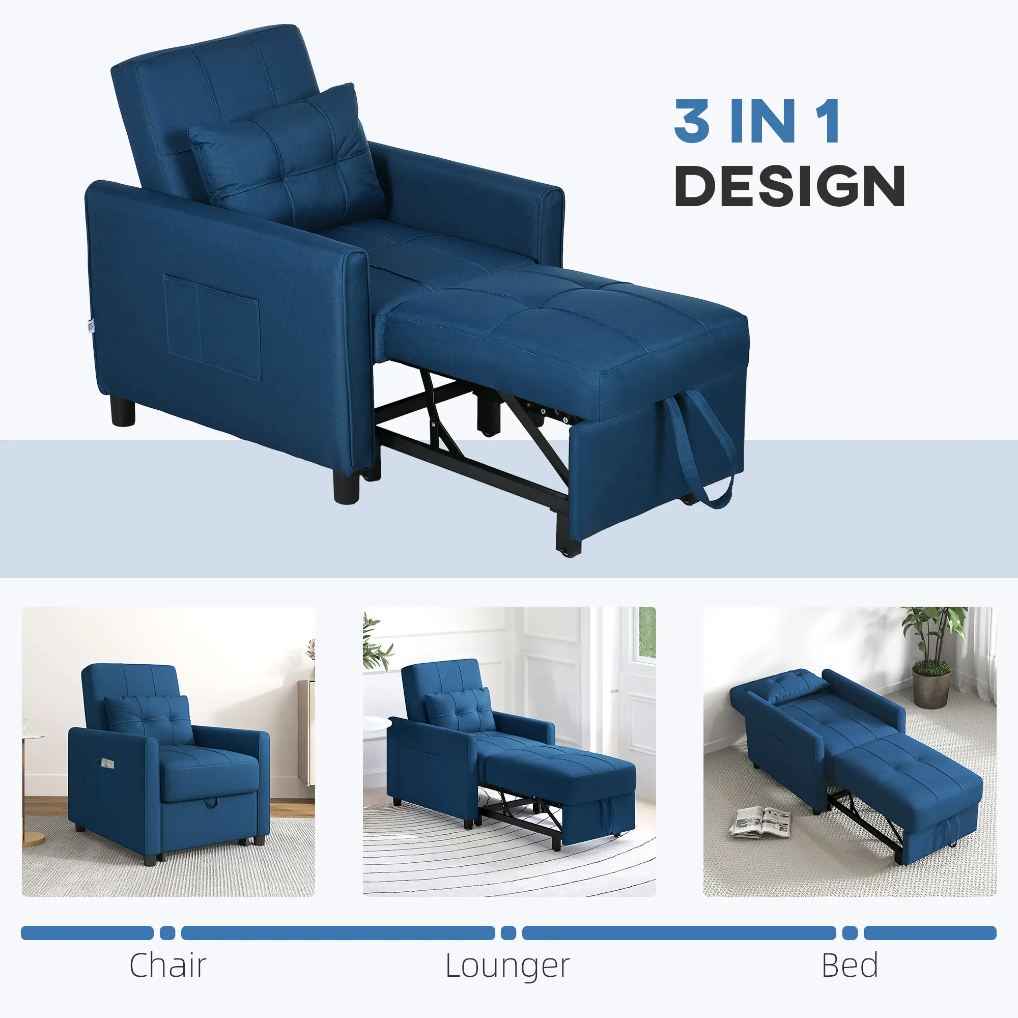 Linen Armchair 69 x 82 x 85cm - Blue - 6
