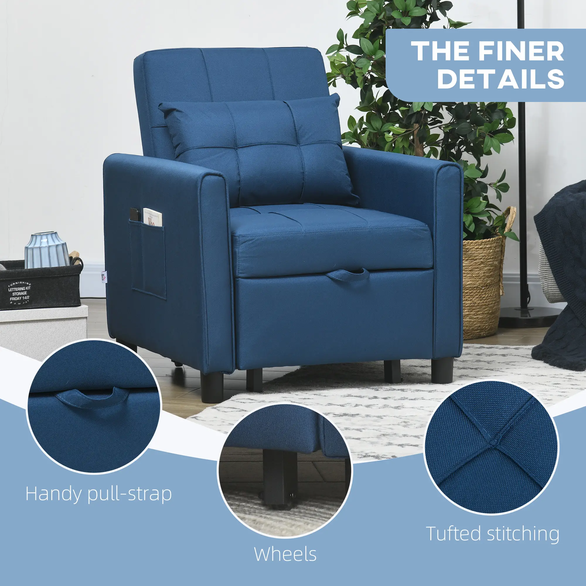 Linen Armchair 69 x 82 x 85cm - Blue - 7