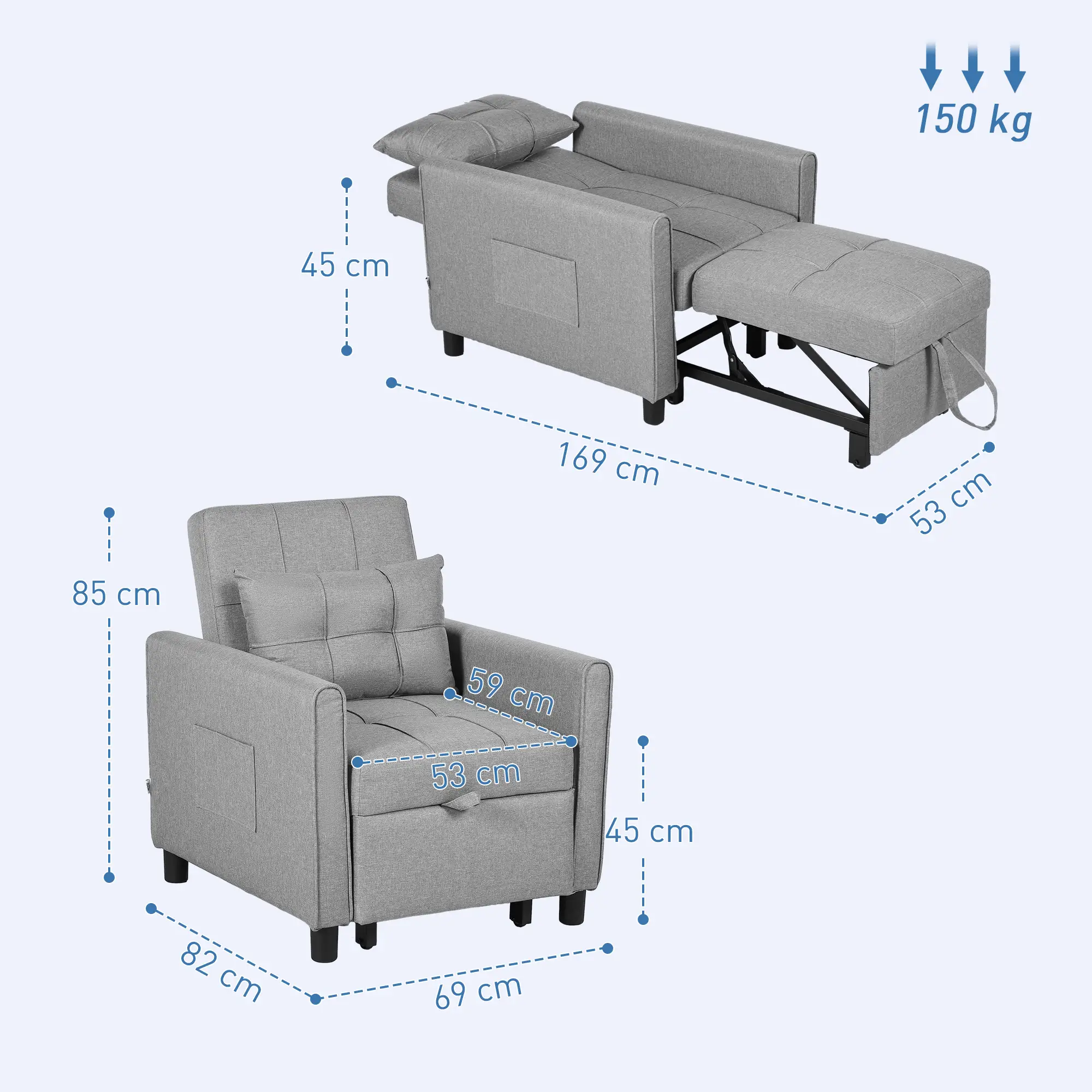 Linen Armchair 69 x 82 x 85cm - Light Grey - 3