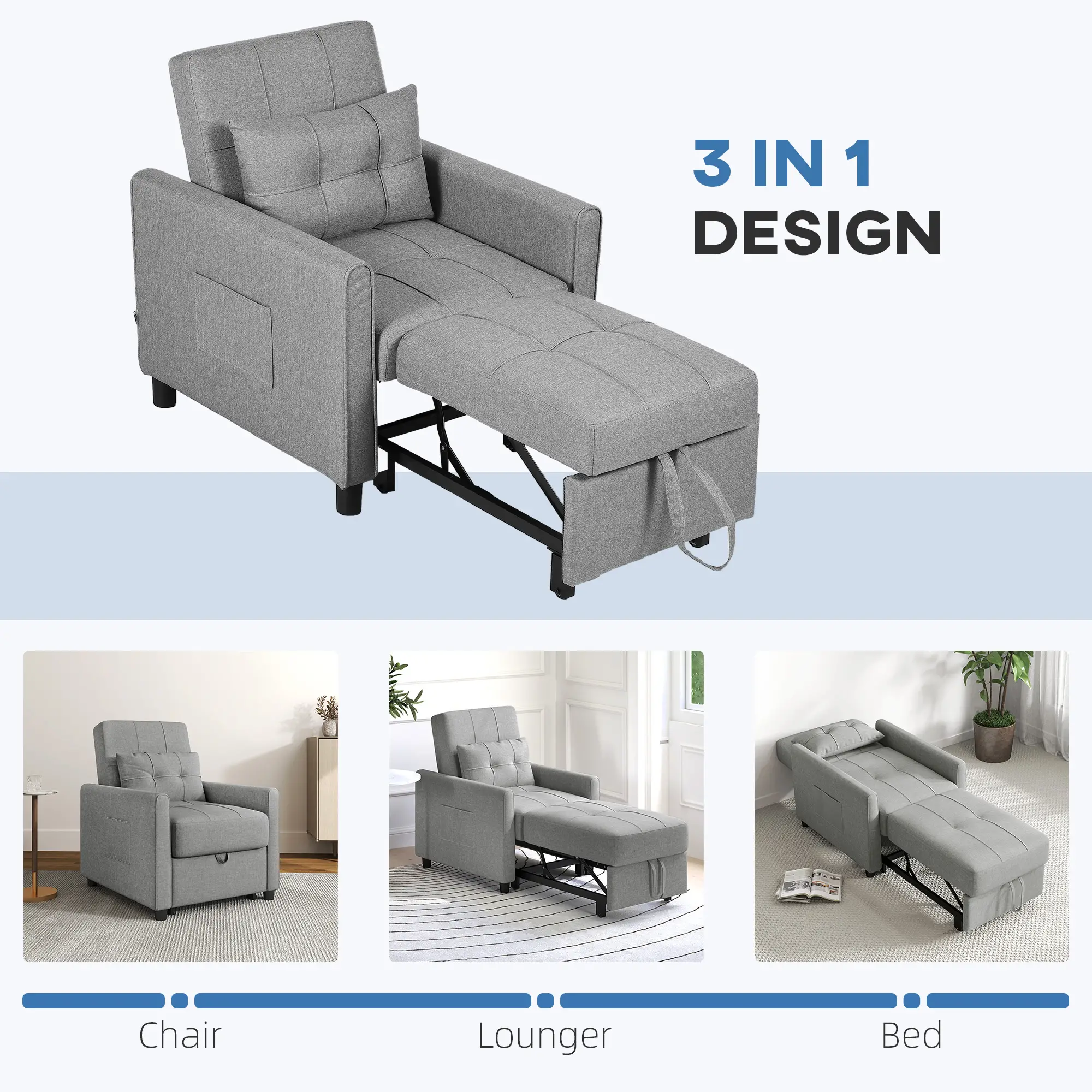 Linen Armchair 69 x 82 x 85cm - Light Grey - 6
