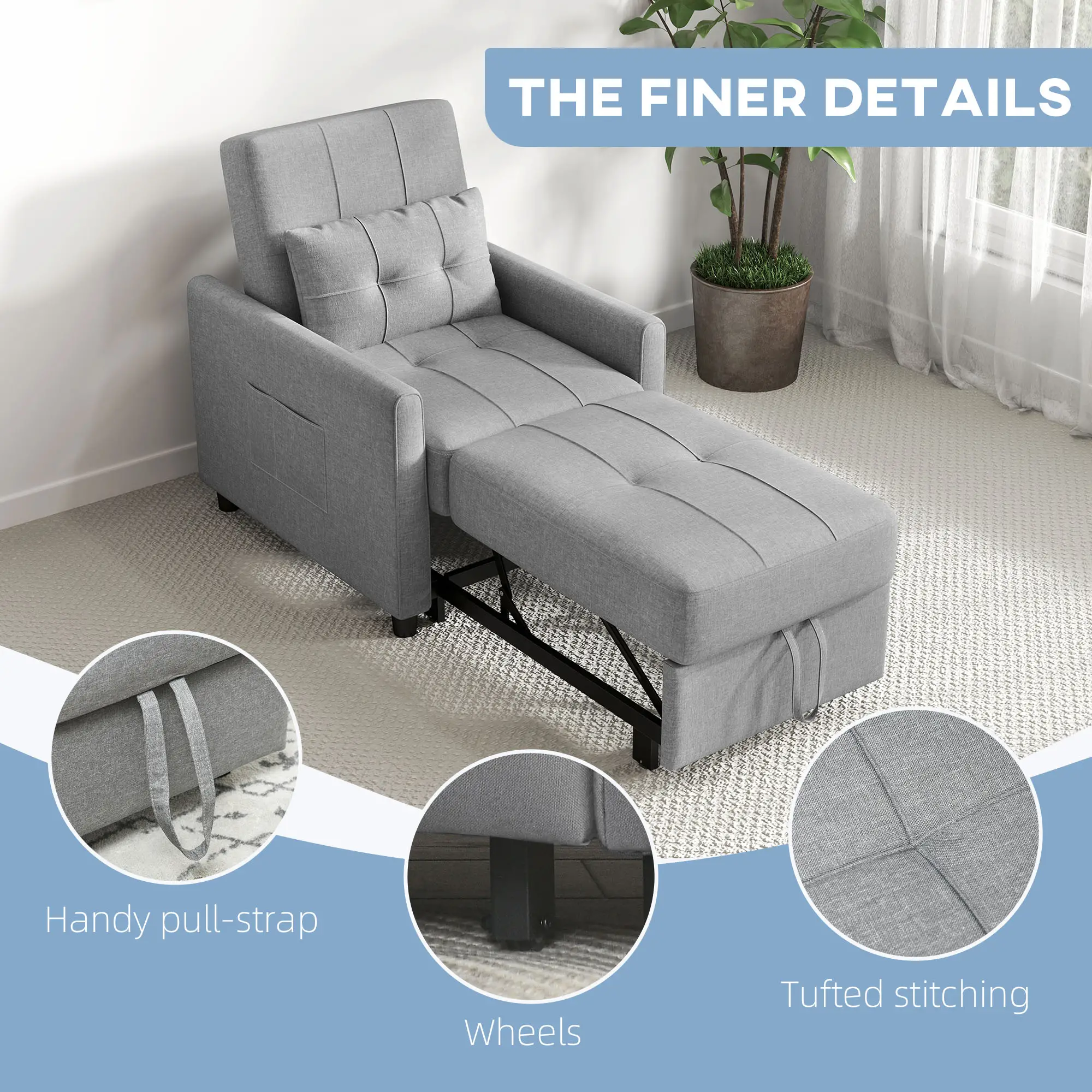 Linen Armchair 69 x 82 x 85cm - Light Grey - 7