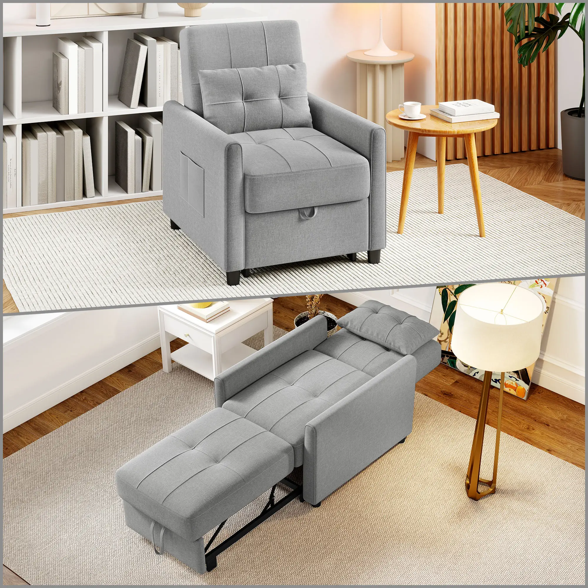 Linen Armchair 69 x 82 x 85cm - Light Grey - 10