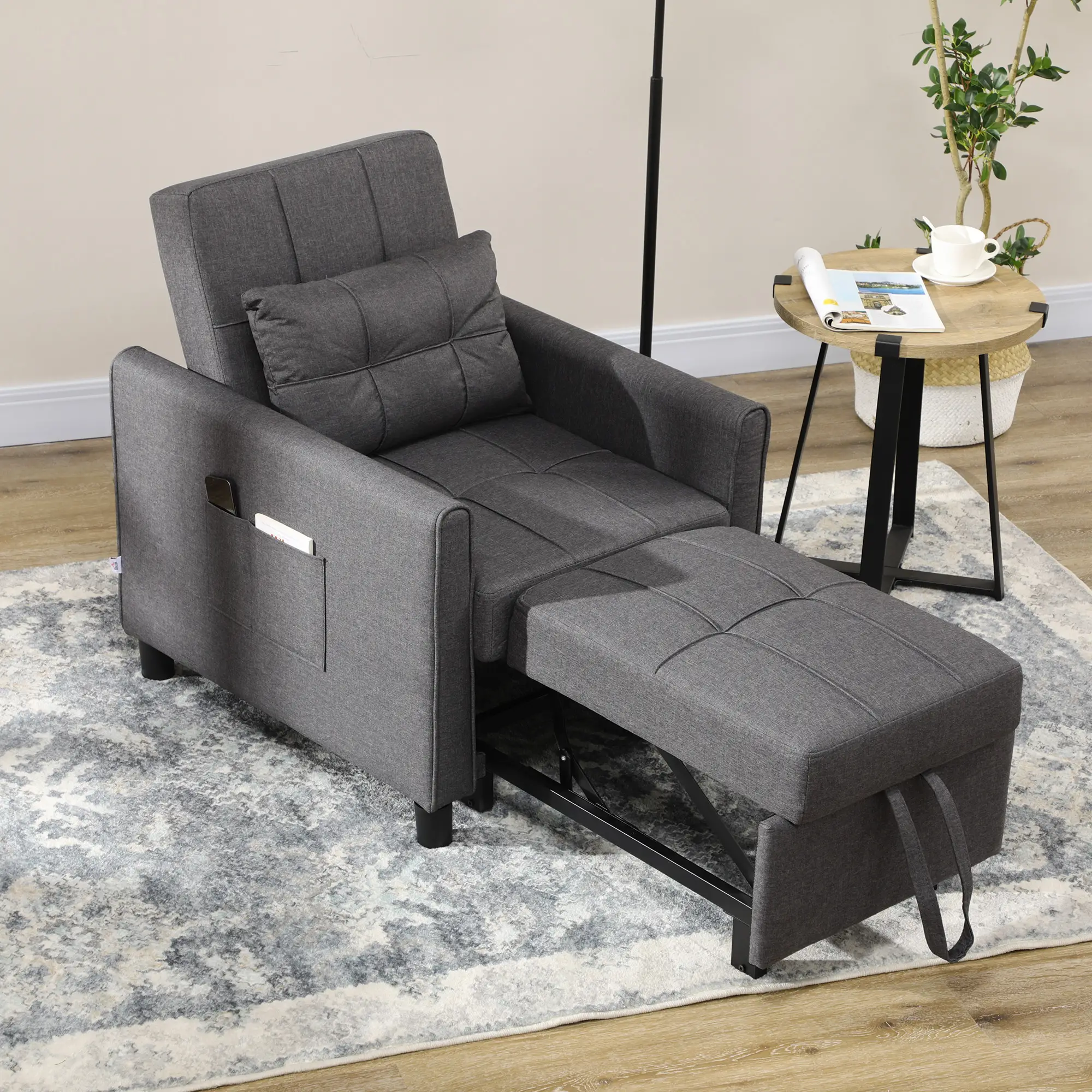 Linen Armchair 69 x 82 x 85cm - Grey - 2