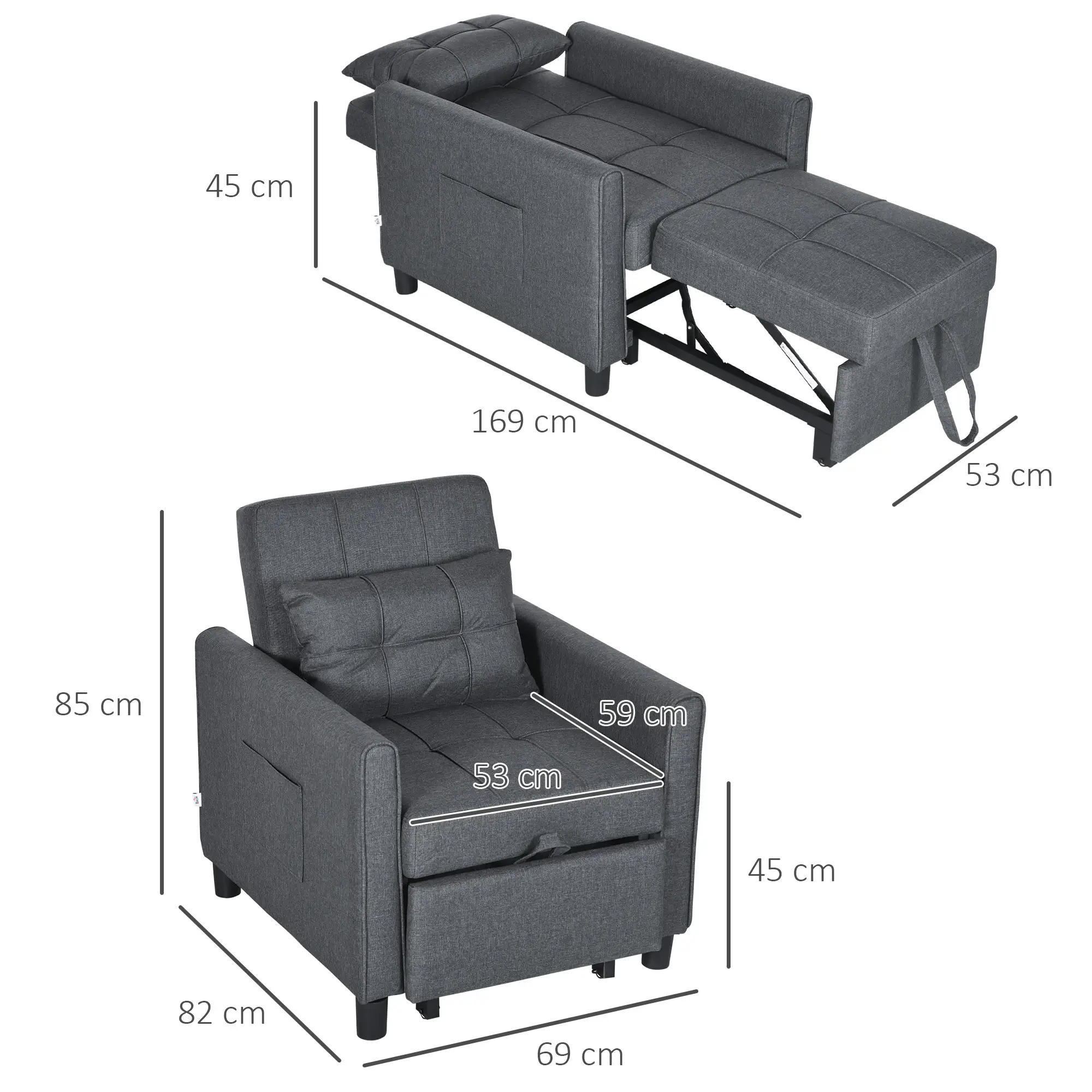 Linen Armchair 69 x 82 x 85cm - Grey - 3