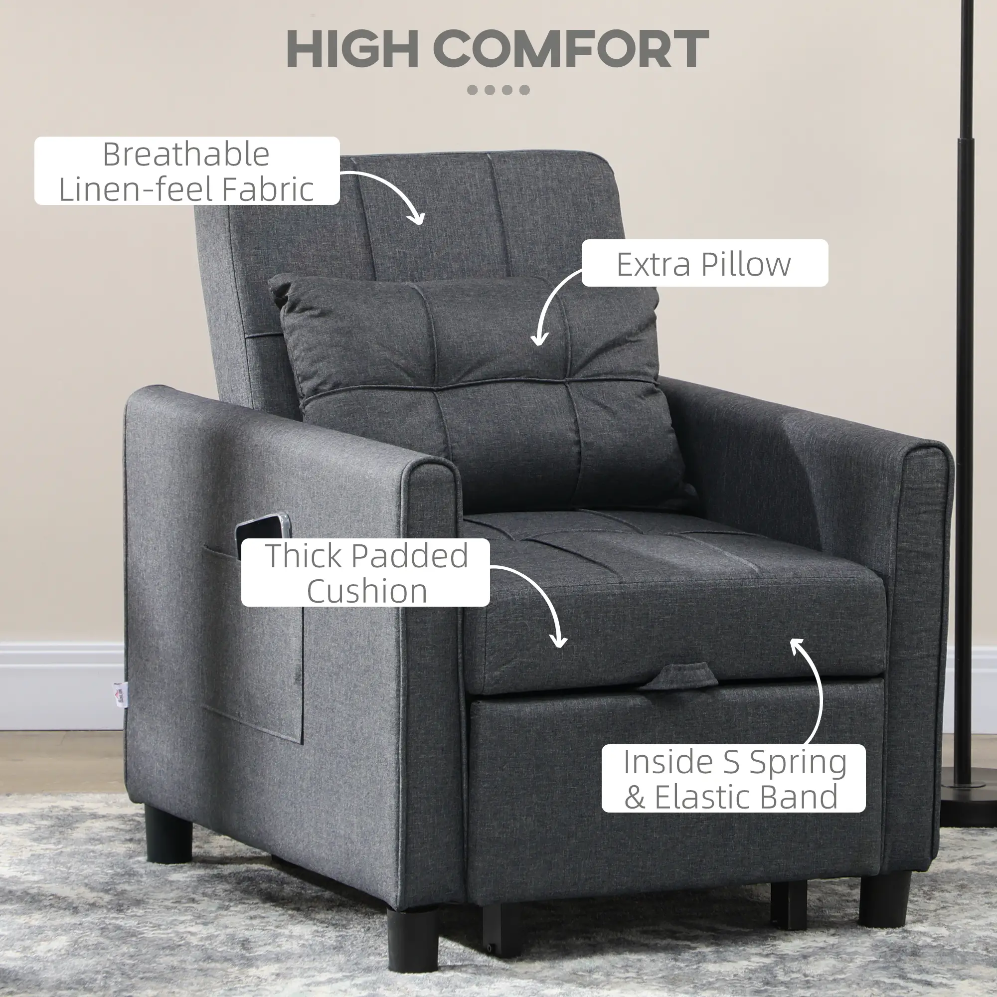 Linen Armchair 69 x 82 x 85cm - Grey - 4