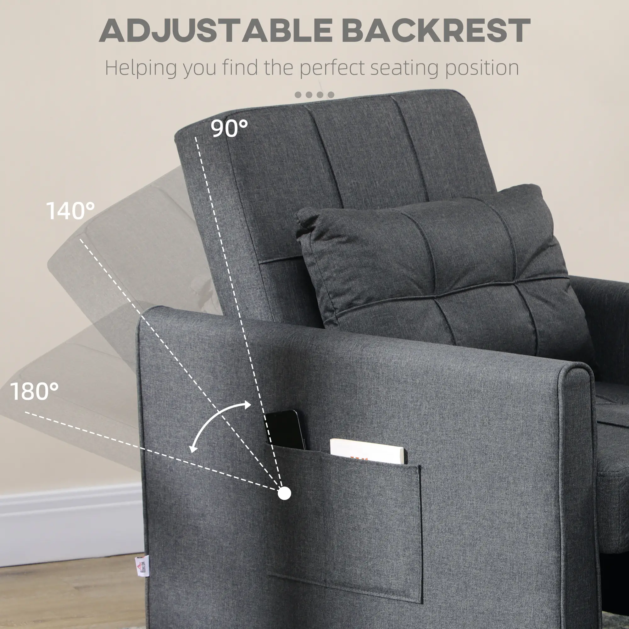 Linen Armchair 69 x 82 x 85cm - Grey - 5