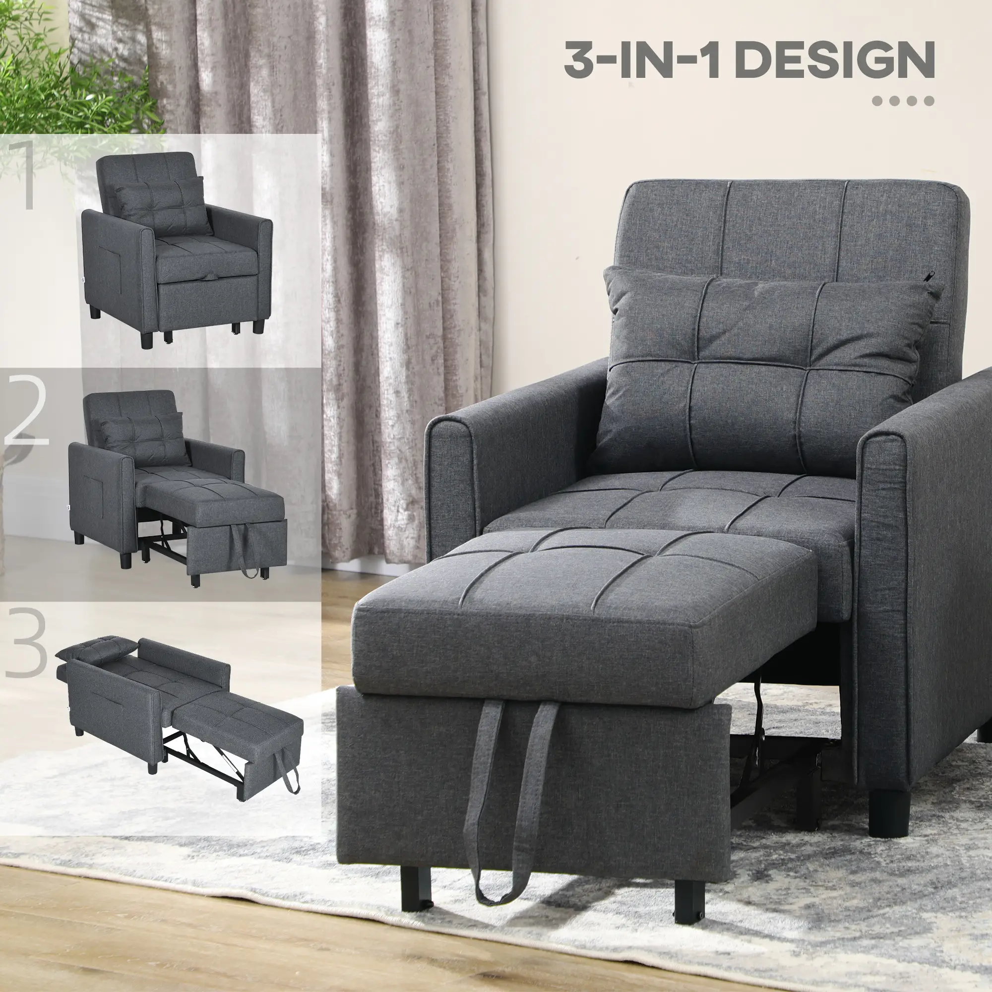 Linen Armchair 69 x 82 x 85cm - Grey - 6